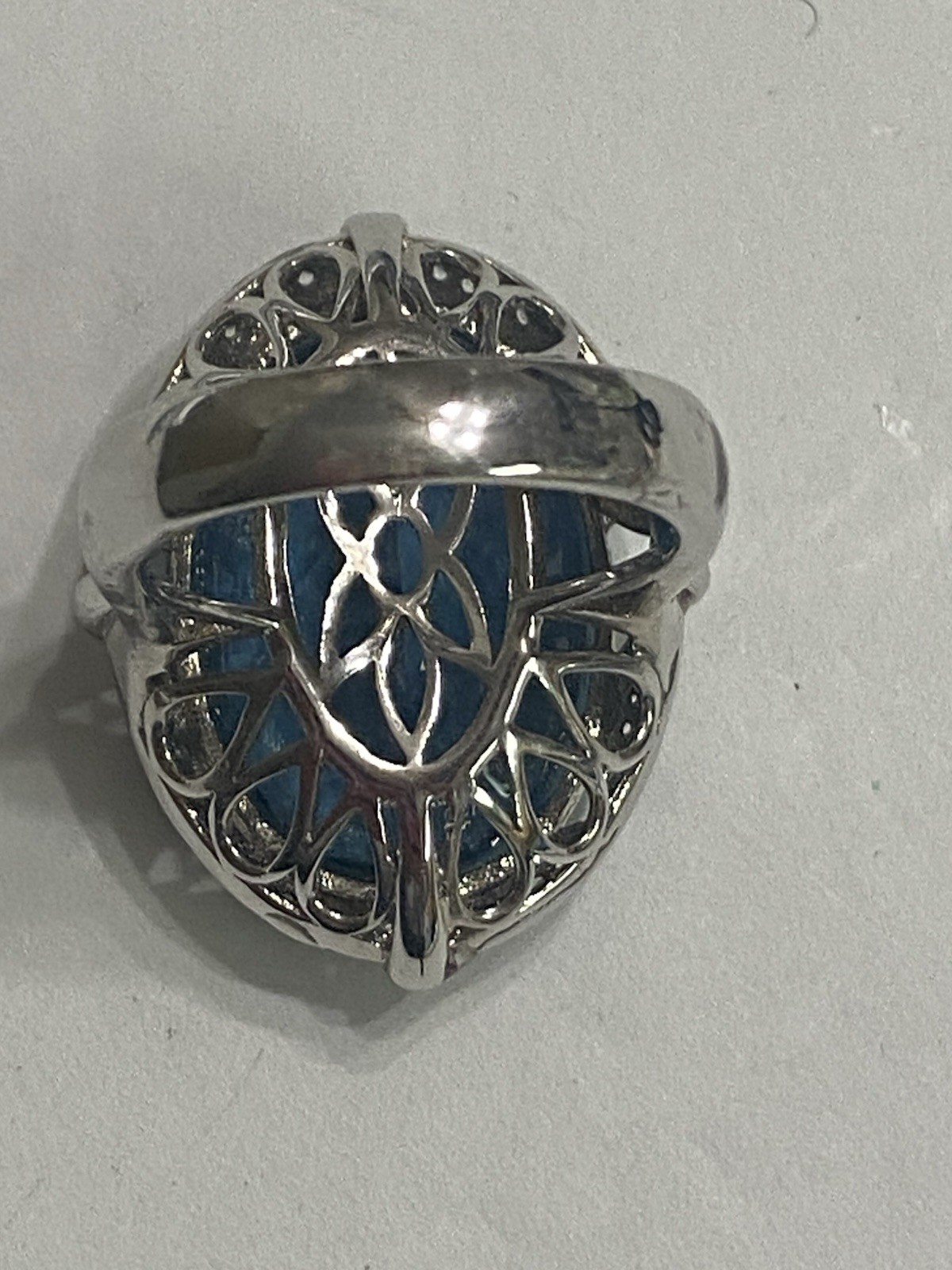 Large London Blue Topaz White Zircon 26ctw Sterling Silver Ring QVC Size 6