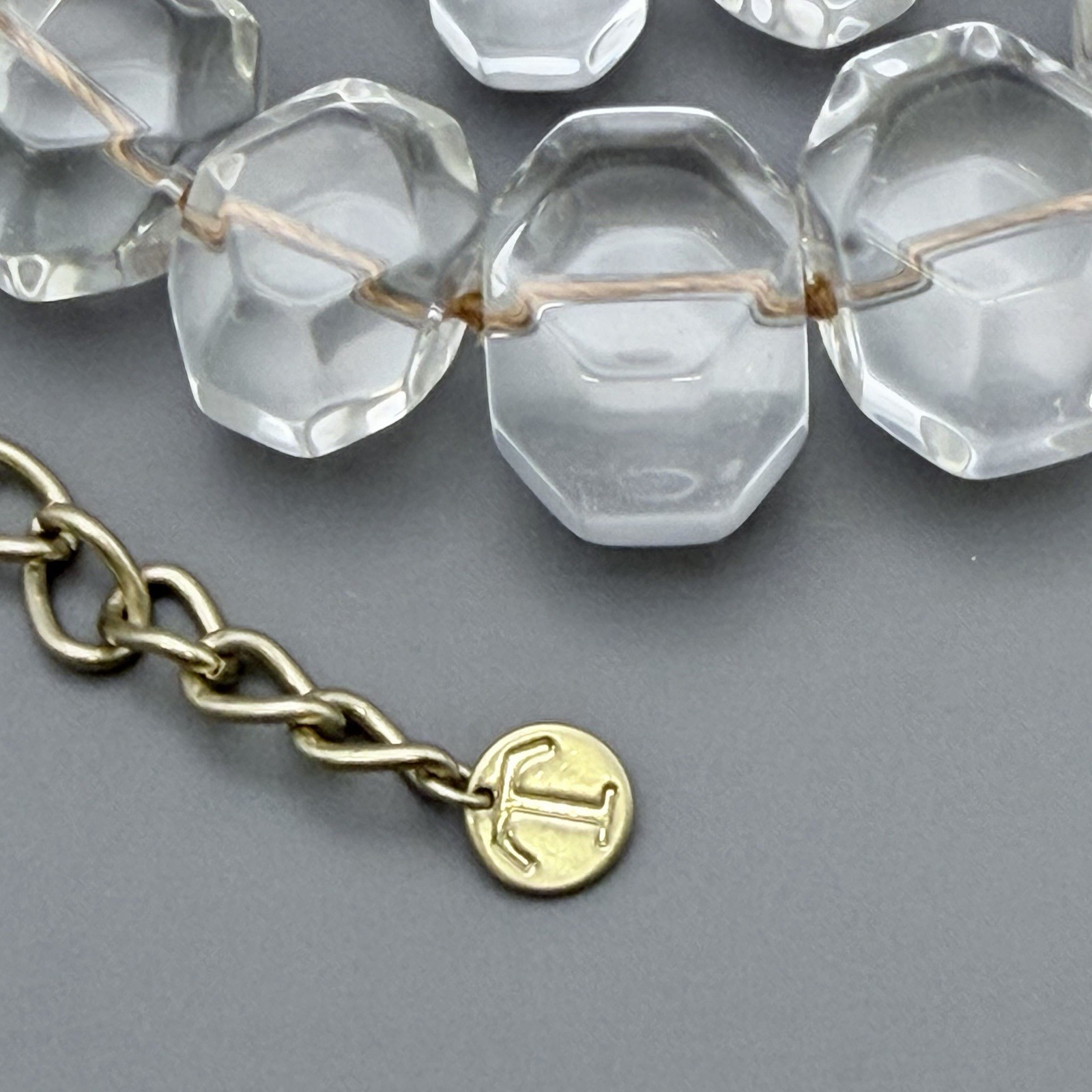 Chunky Clear Glass Bead Necklace Talbots 22” Rock Cube Shaped Beads Statement