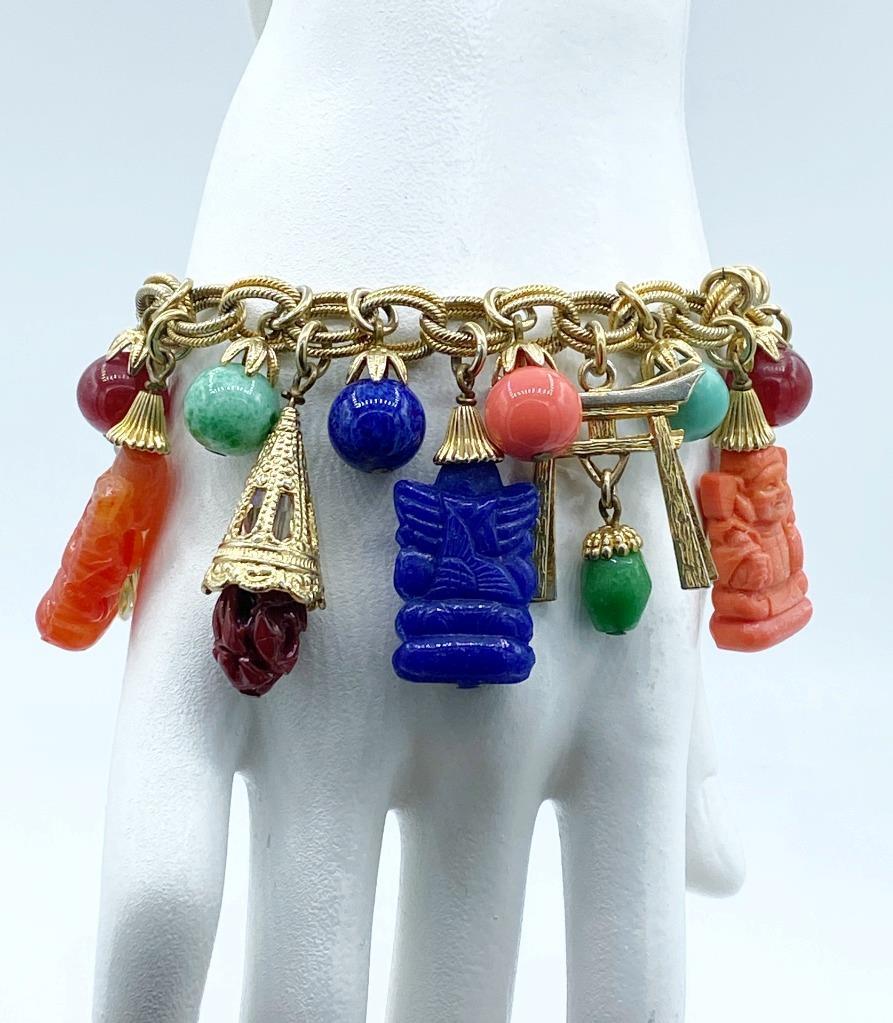 Wonderful Gold-Tone Napier Asian Buddha Theme Chunky Lush Charm Bracelet