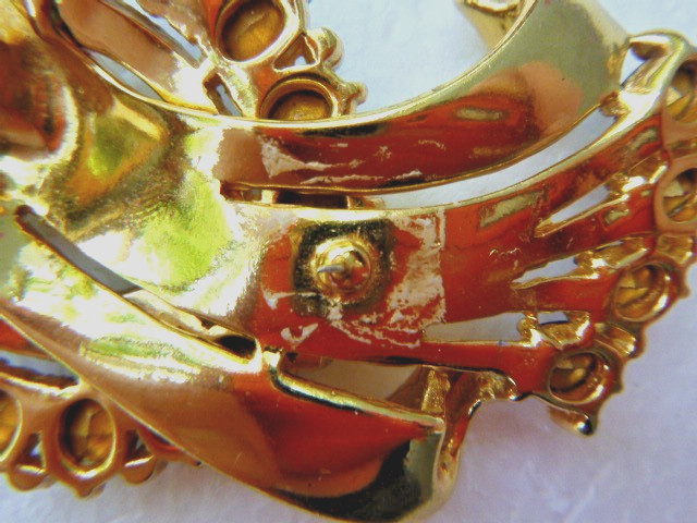 Vintage Large Coro Fur Dress Clip Foiled Ruby Rhinestone Gold Plate Brooch 1920’