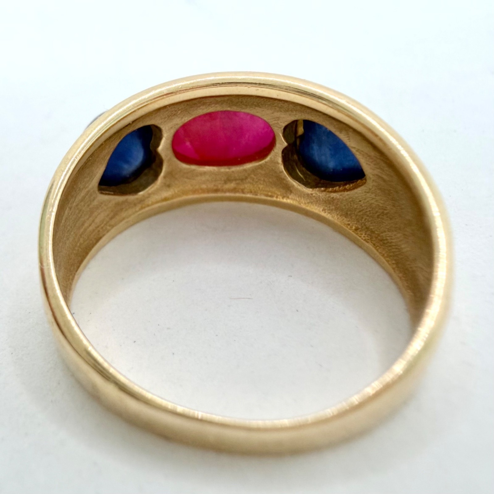 Vintage 14k Gold Ruby Sapphire Cabochon Domed Ring 4.5g Size 7 Estate