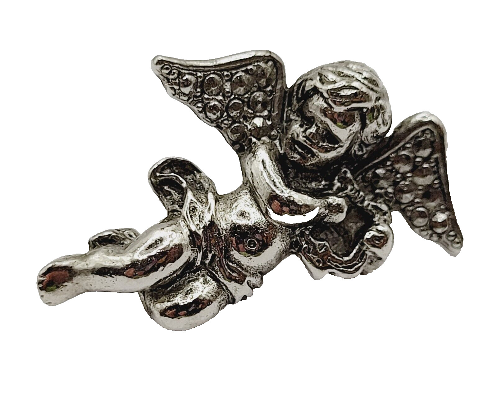 Cherub Angel Lapel or Scatter Pin Silver Tone Faux Marcasite Avon Vintage 1984