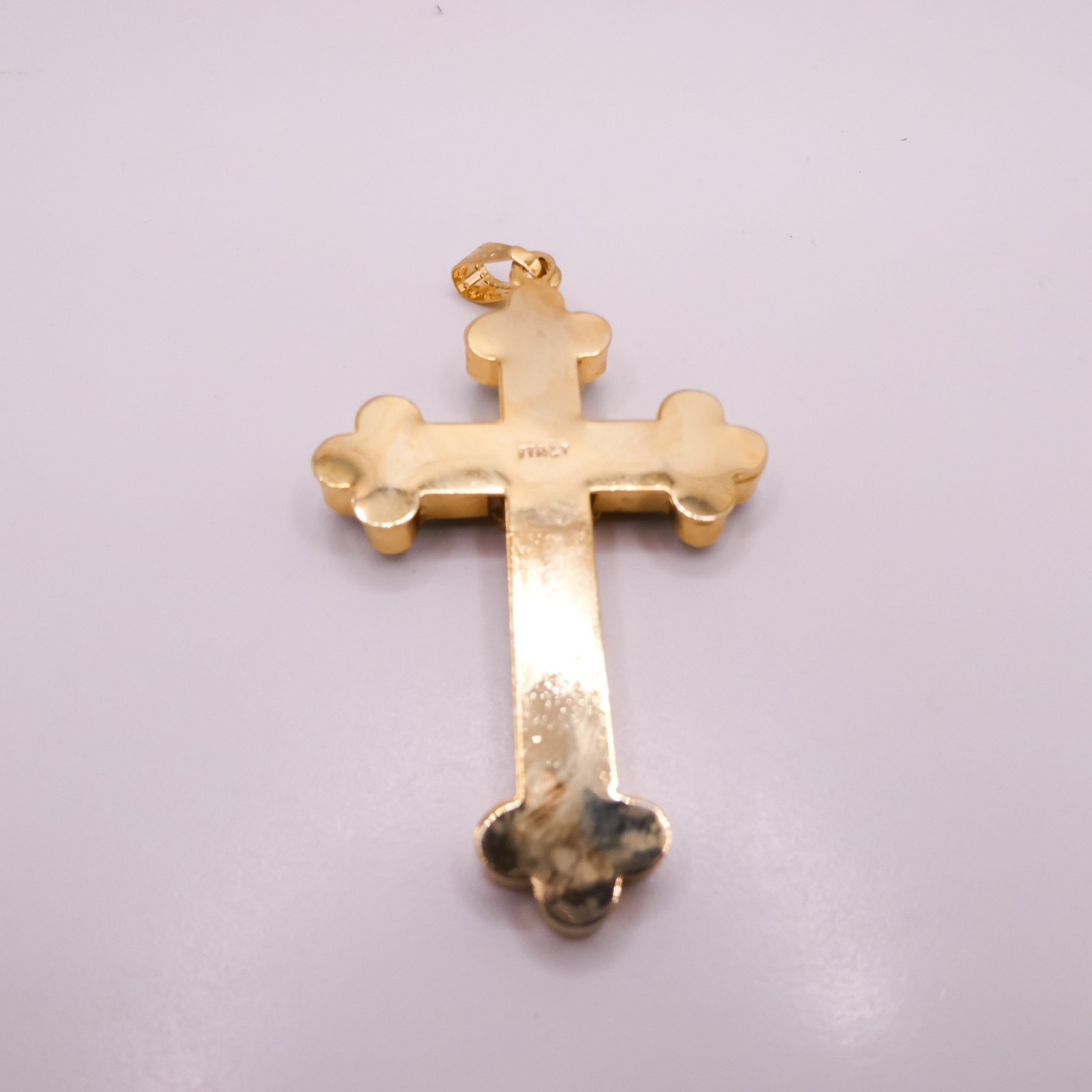Vintage Italy Micro Mosaic Made In Italy Blue 2.7″ Large Gold Cross Pendant
