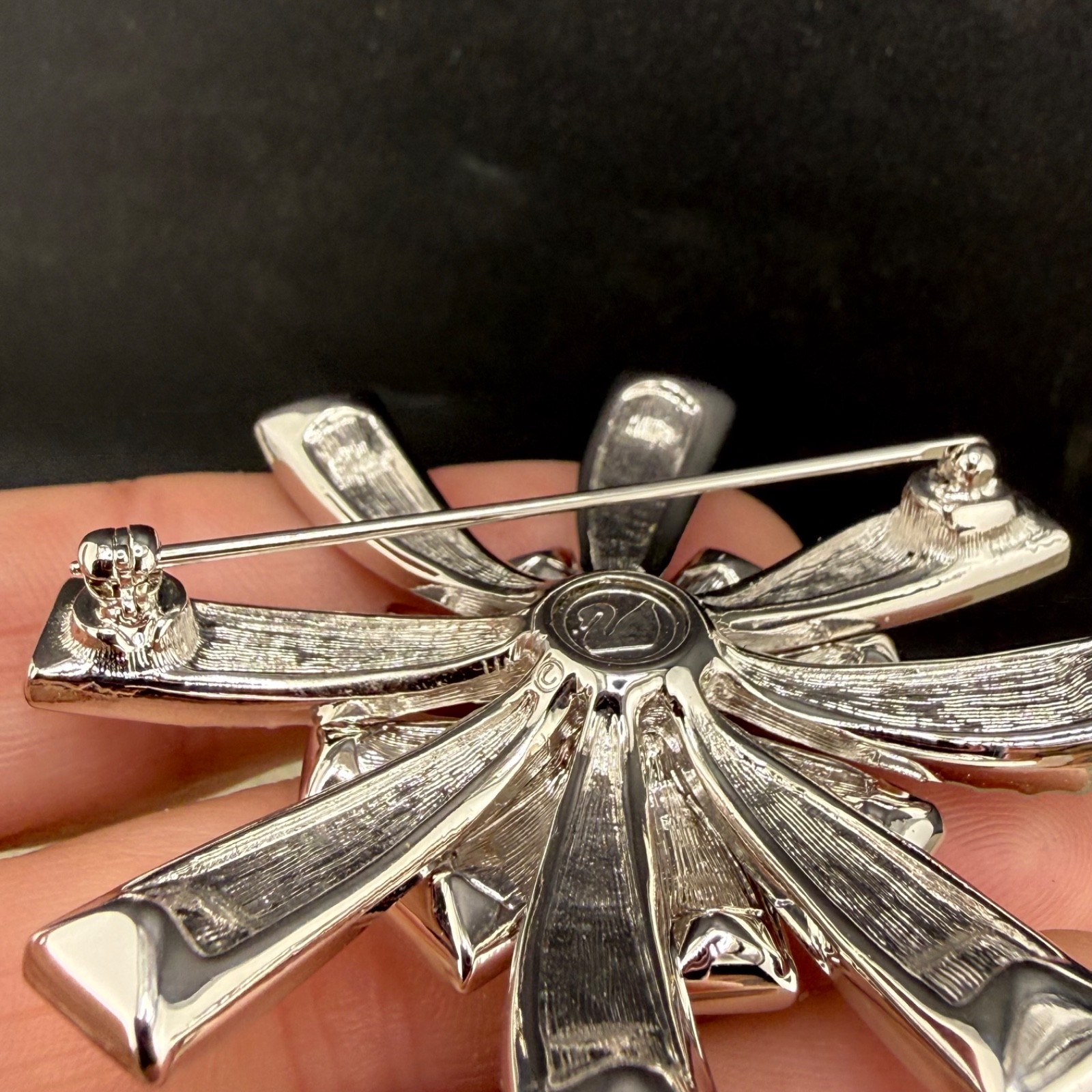 Vintage Swarovski Brooch Purple Starburst Silver Tone
