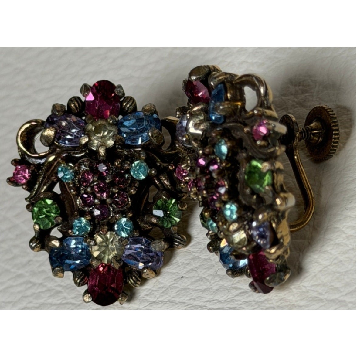 Signed Holly Craft Vintage Multi-rhinestone Earrings