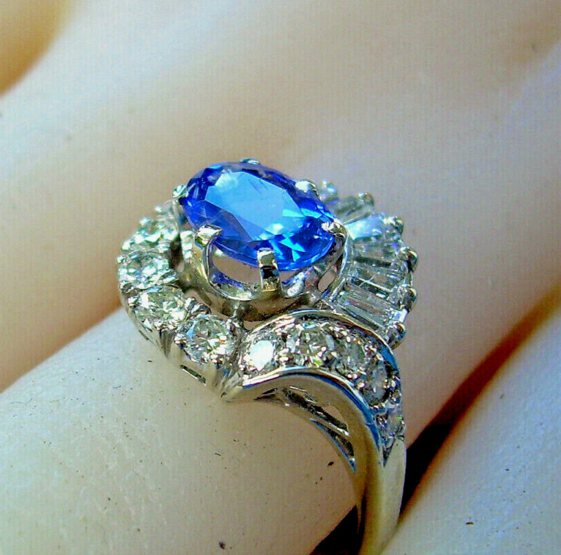 Original EARTH MINED TANZANITE DIAMOND DECO Engagement Ring Solitaire 14K GOLD 7