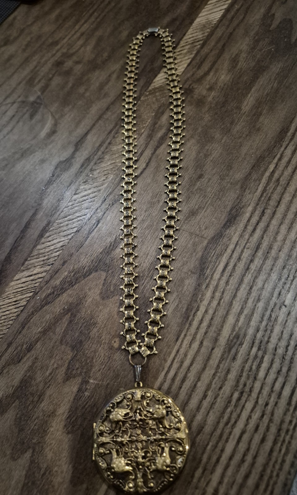 Vintage Victorian Revival Brass Winged Heart Locket Necklace