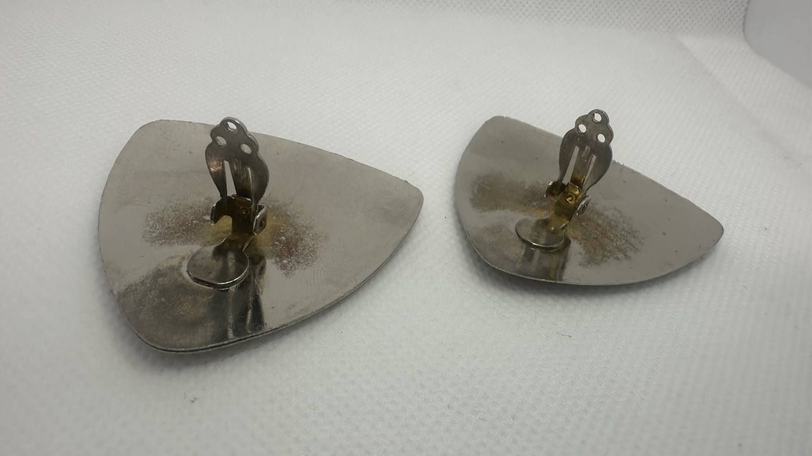 Triangle earrings clip ons almost 2″ long