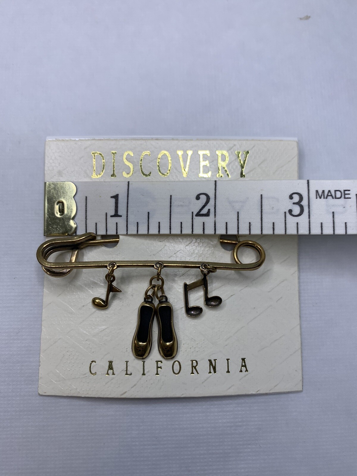 New Old Stock Pin Brooch Ballerina Shoes Music Notes Discovery California E