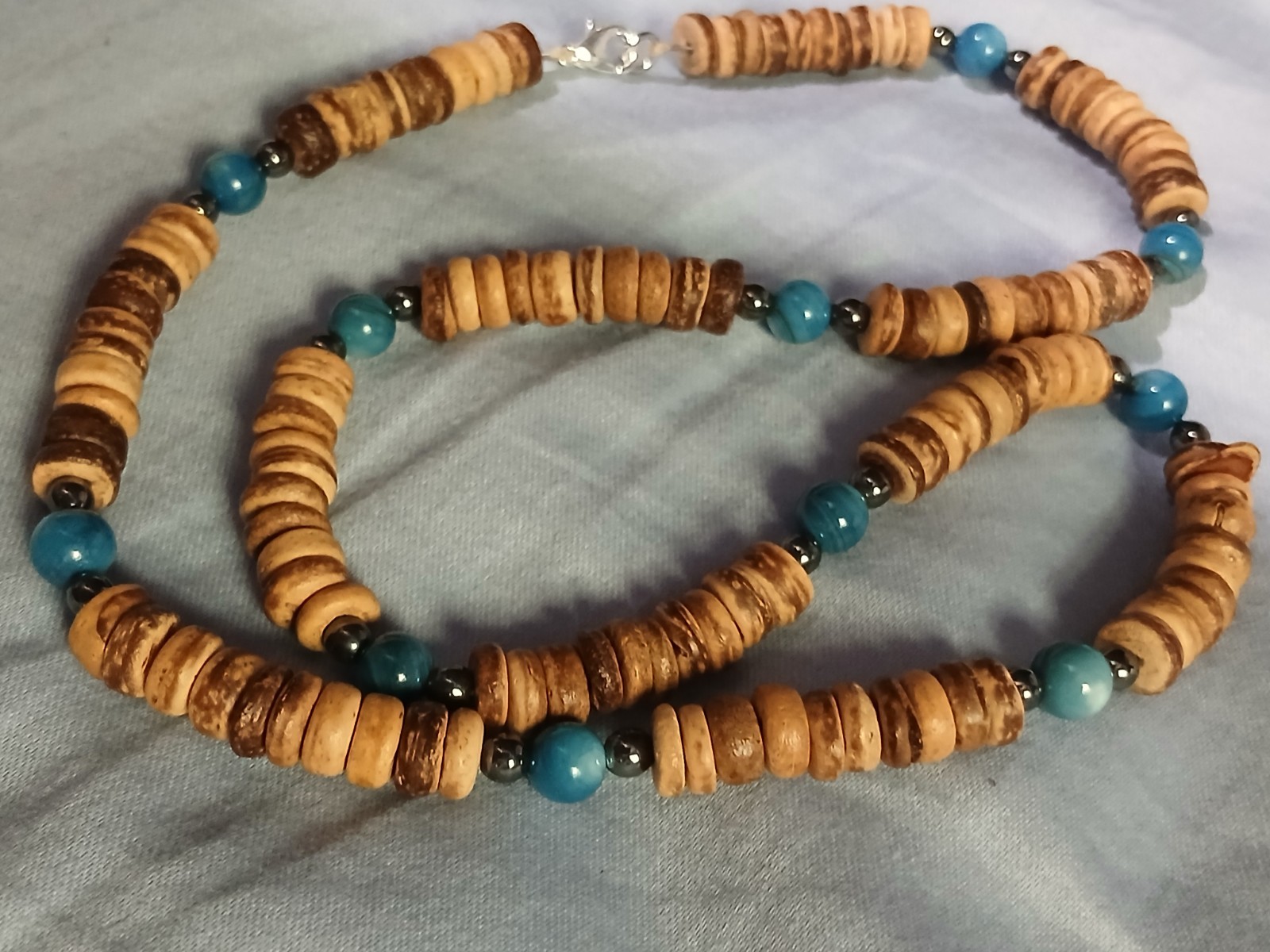 Dyed Blue River Shell Coconut Bead Hemp Necklace Cord Hippie Boho Surfer