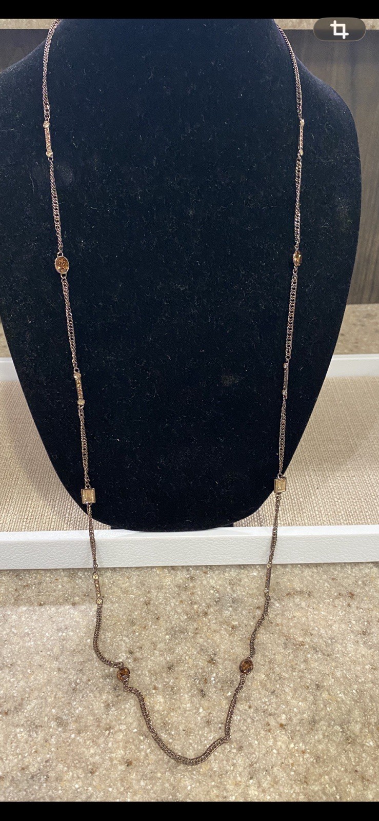 RARE Vtg GIVENCHY– Bronze Tone Crystal 42” Necklace/Hoop Earrings/Bracelet Set