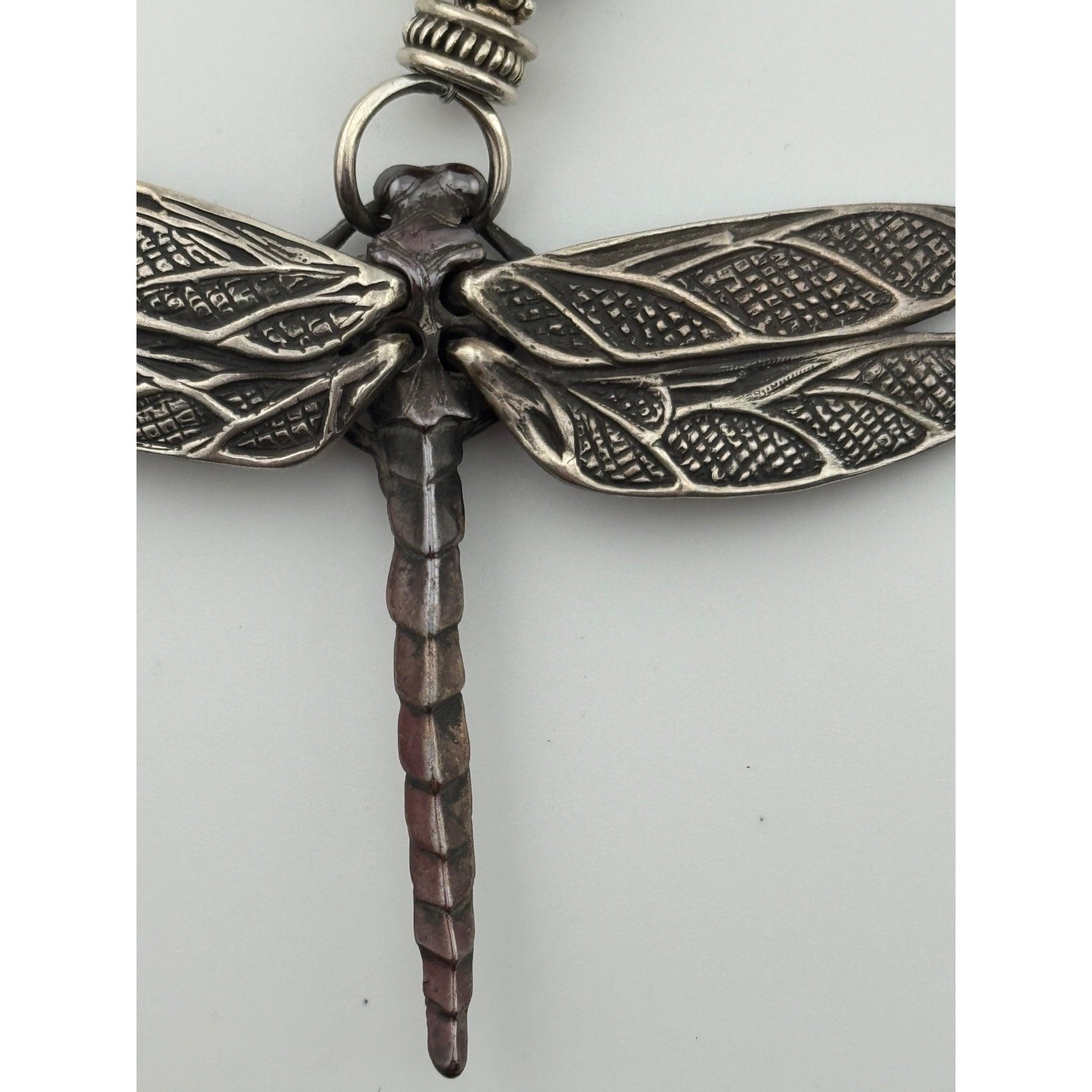Vintage 1999 Robert Bob Burkett Signed Dragonfly Pendant Beaded Pearl Necklace