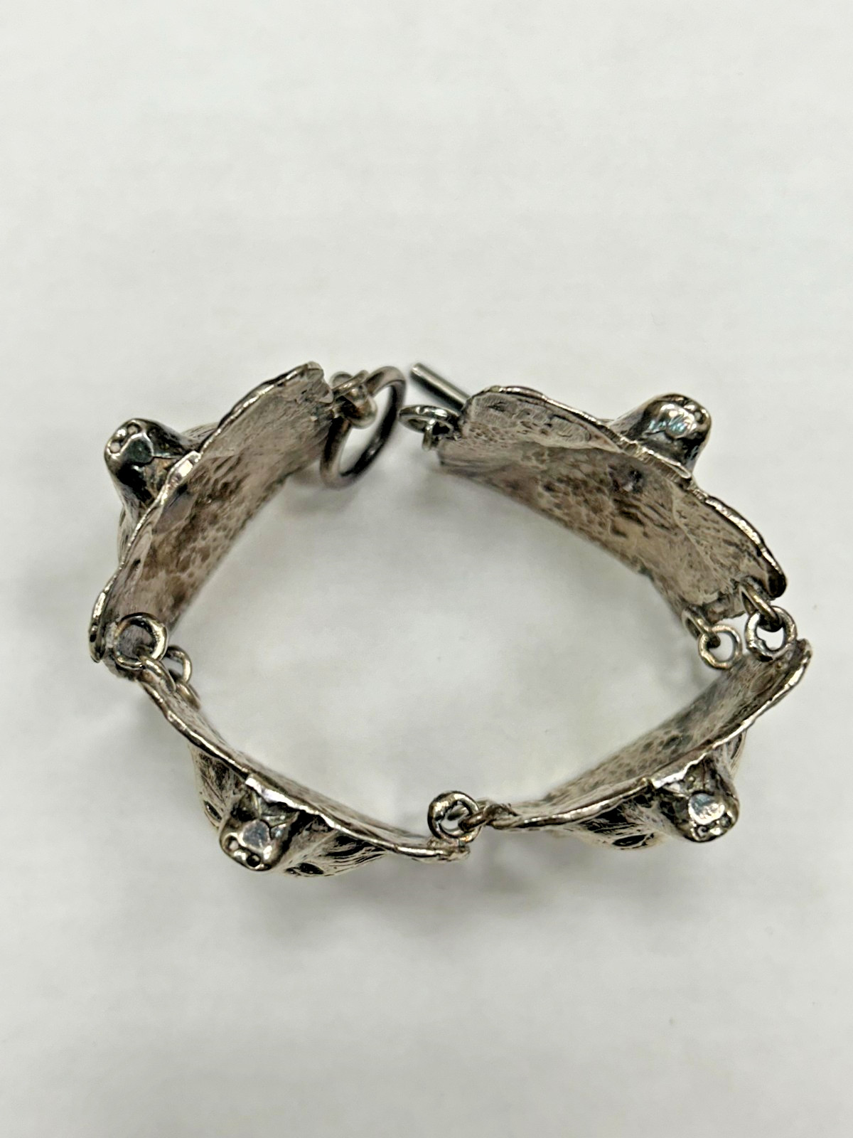 Vintage Silver Fox Wolf Head Articulated Link Bracelet 7.5 Inches