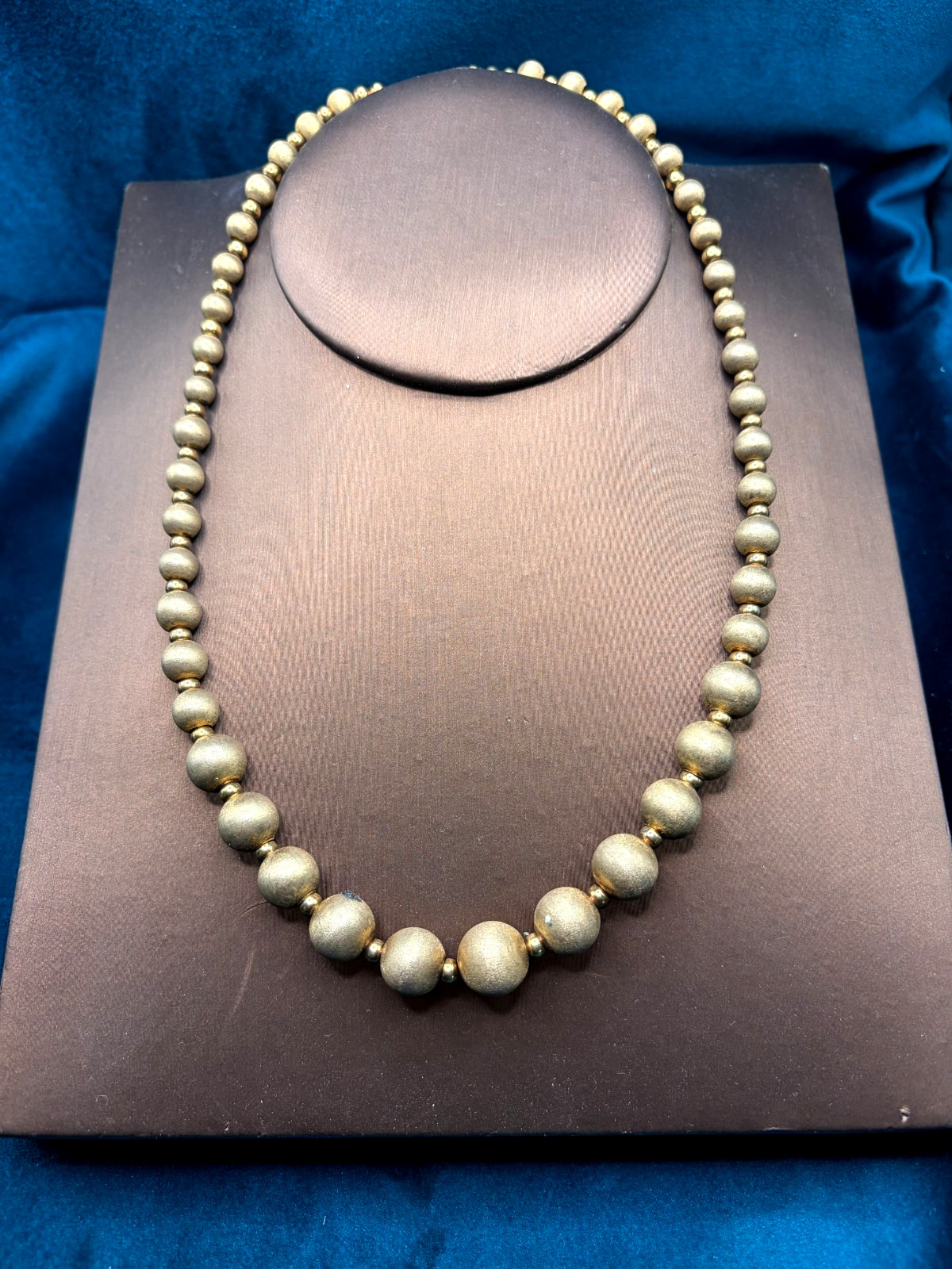 Vintage Sterling Silver Beaded Necklace Gold Tone Marked ‘925 Italy V’ 16″ 39.8g