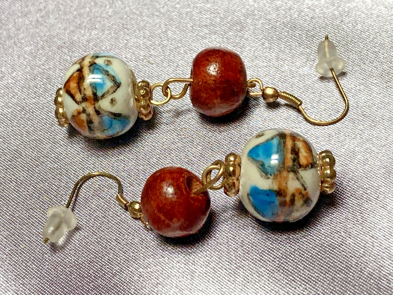 M Style Lab Vintage Fashion Hand Painted Ceramic & Wood Bead Dangle Earrings
