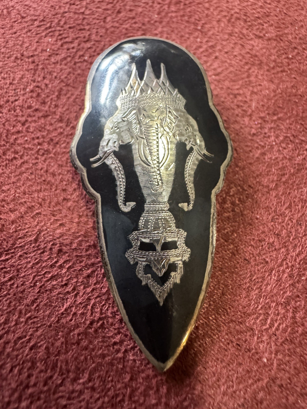 Vintage Siam .989 Silver Niello Erawan Dress Clip 1930s – 1950s Thai Nakorn