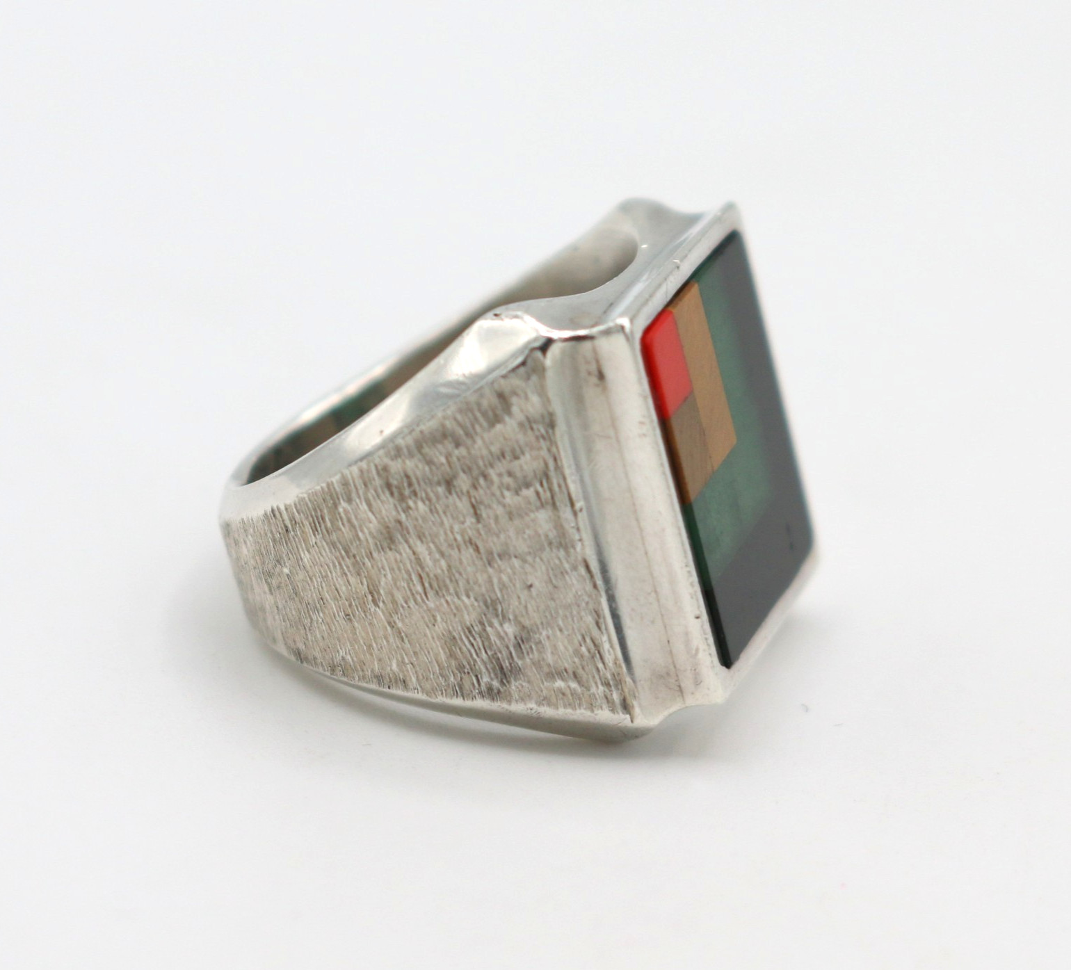 Vintage Taxco Mexico Sterling Silver & Gemstone Stone Inlay Ring 19.63g Sz10