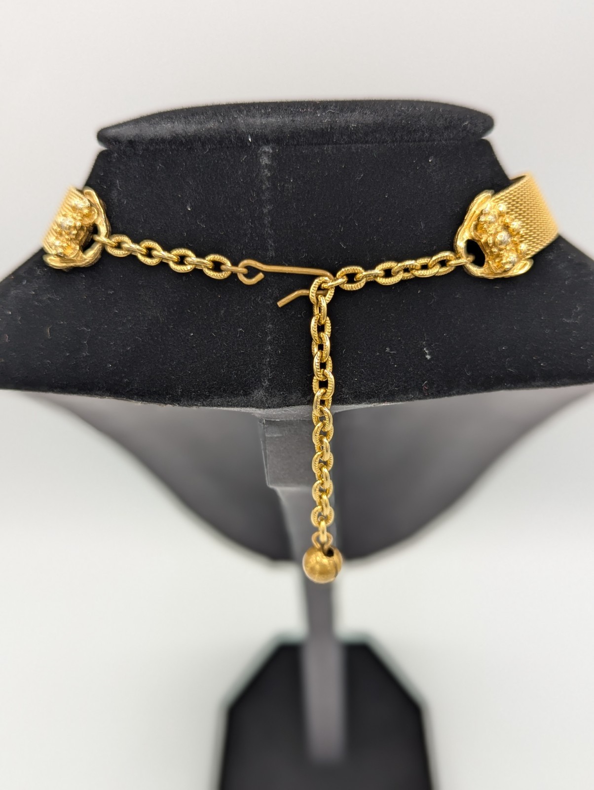 Vintage FLORENZA Mesh Choker Necklace Gold Tone Red turquoise Victorian Revival