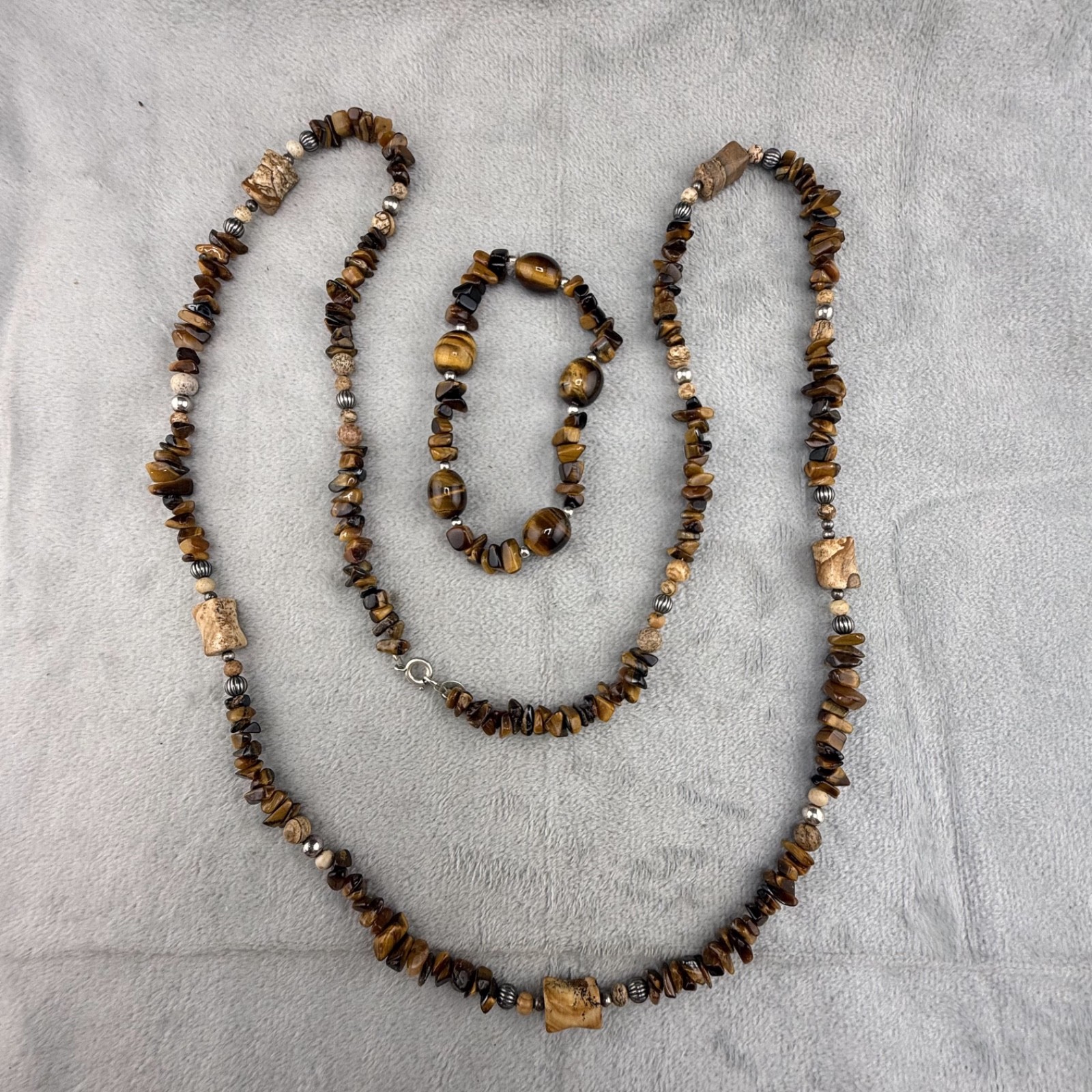 Vintage Carolyn Pollack Tigers Eye Necklace Relios Bracelet Set 34” 7”