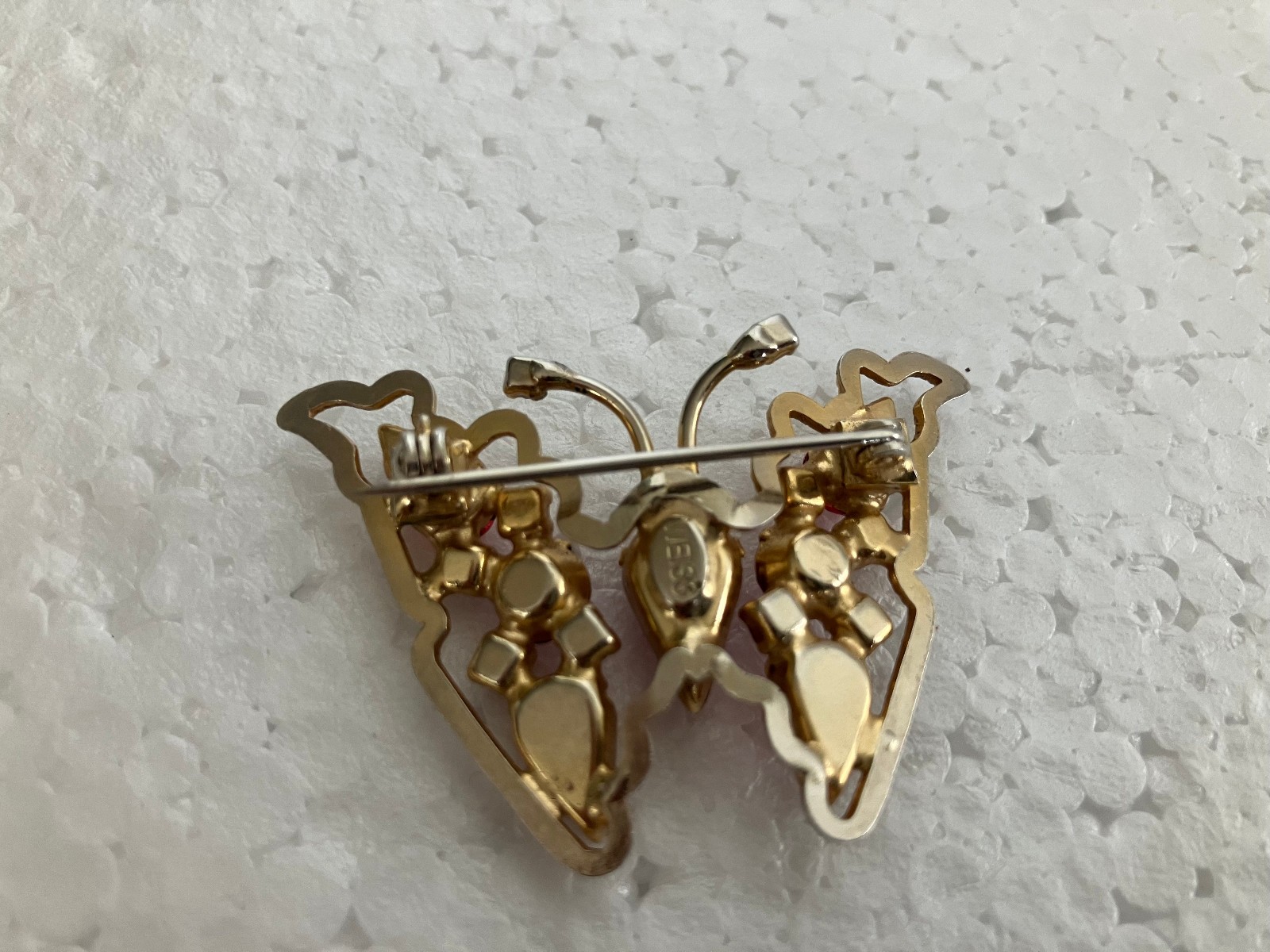 VTG WEISS Signed Gold Tone Butterfly Pin Brooch Pink Bug Estate Sale Rhinestone