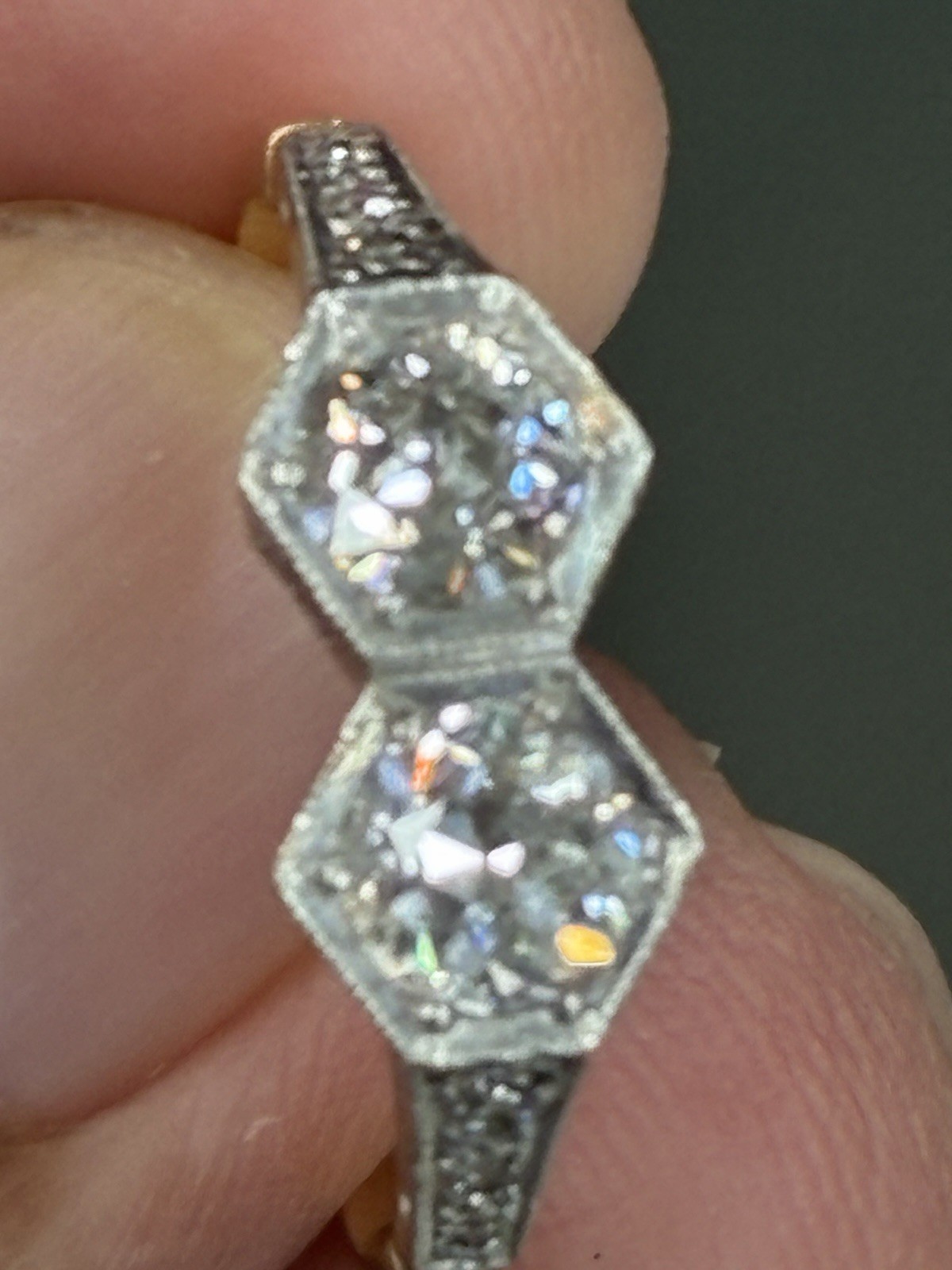 Art Deco 14k Yellow Gold Toi et Moi Old European Cut Diamond Ring 1.4 Tcw