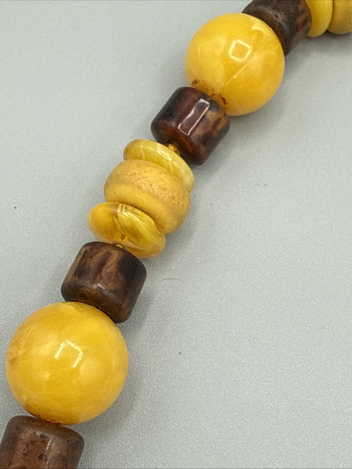 Vintage Yellow Amber Resin Bead Necklace 24”