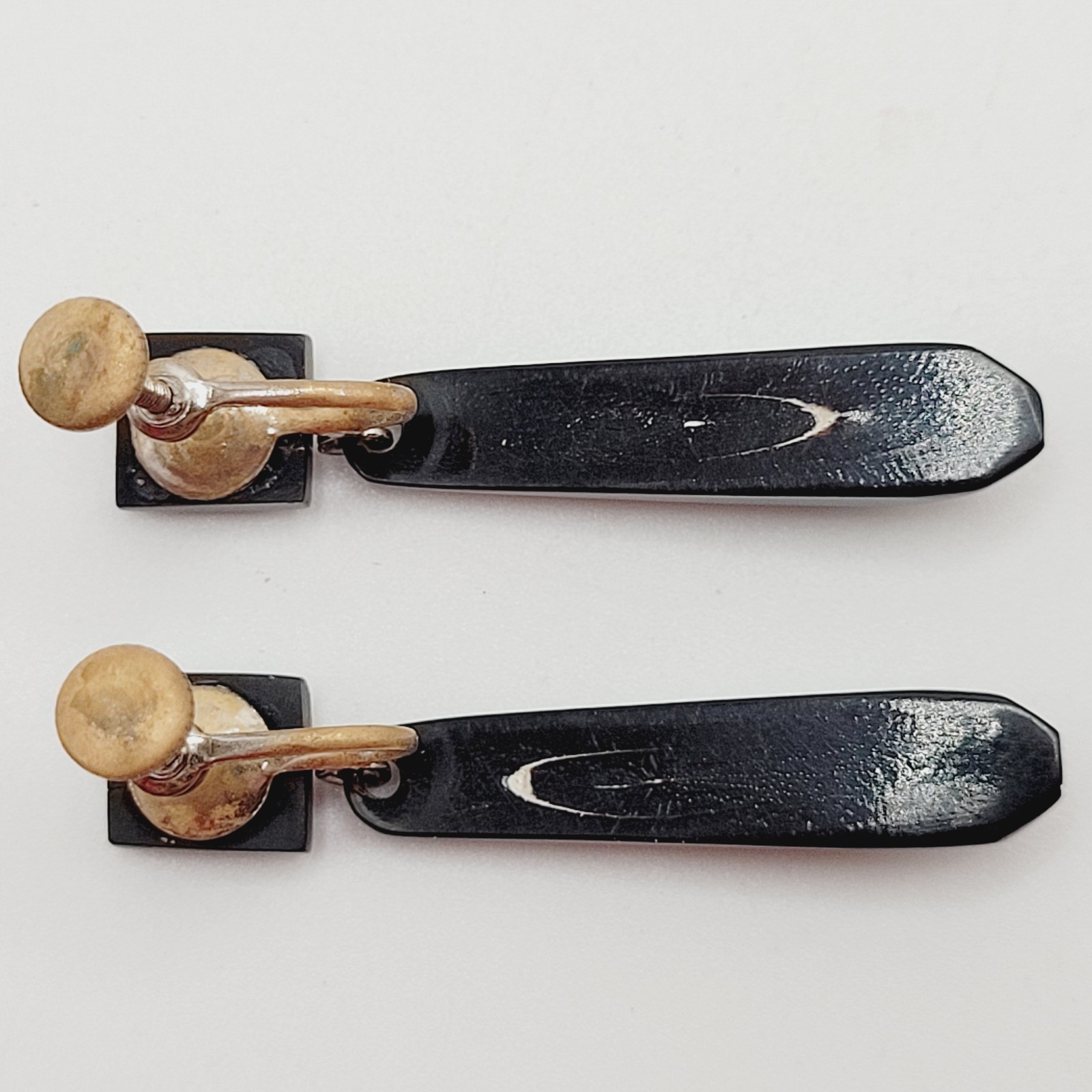 Hawaiian Natural Black Coral Vintage Screw Back Art Deco Style Dangle Earrings