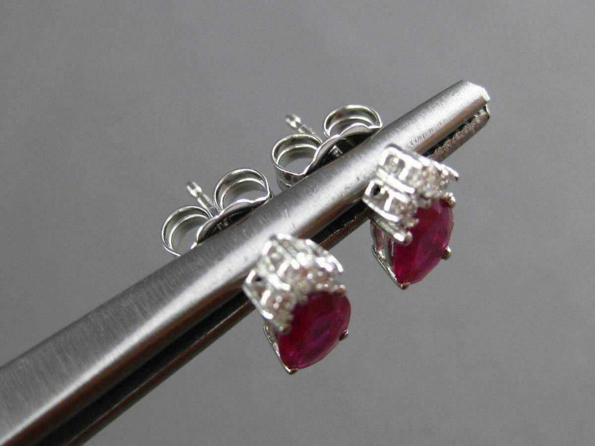 ANTIQUE 1.20CT DIAMOND & RUBY 14KT WHITE GOLD 3D STUD EARRINGS F/G VS VVS #24463