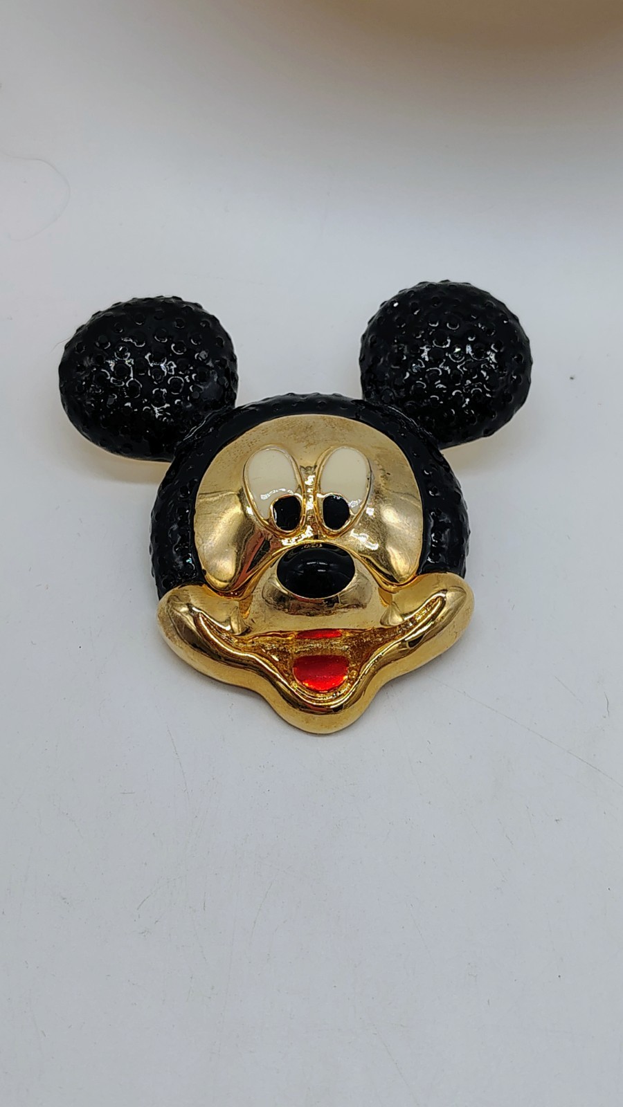 Micky Mouse Brooch Gold Tone Black