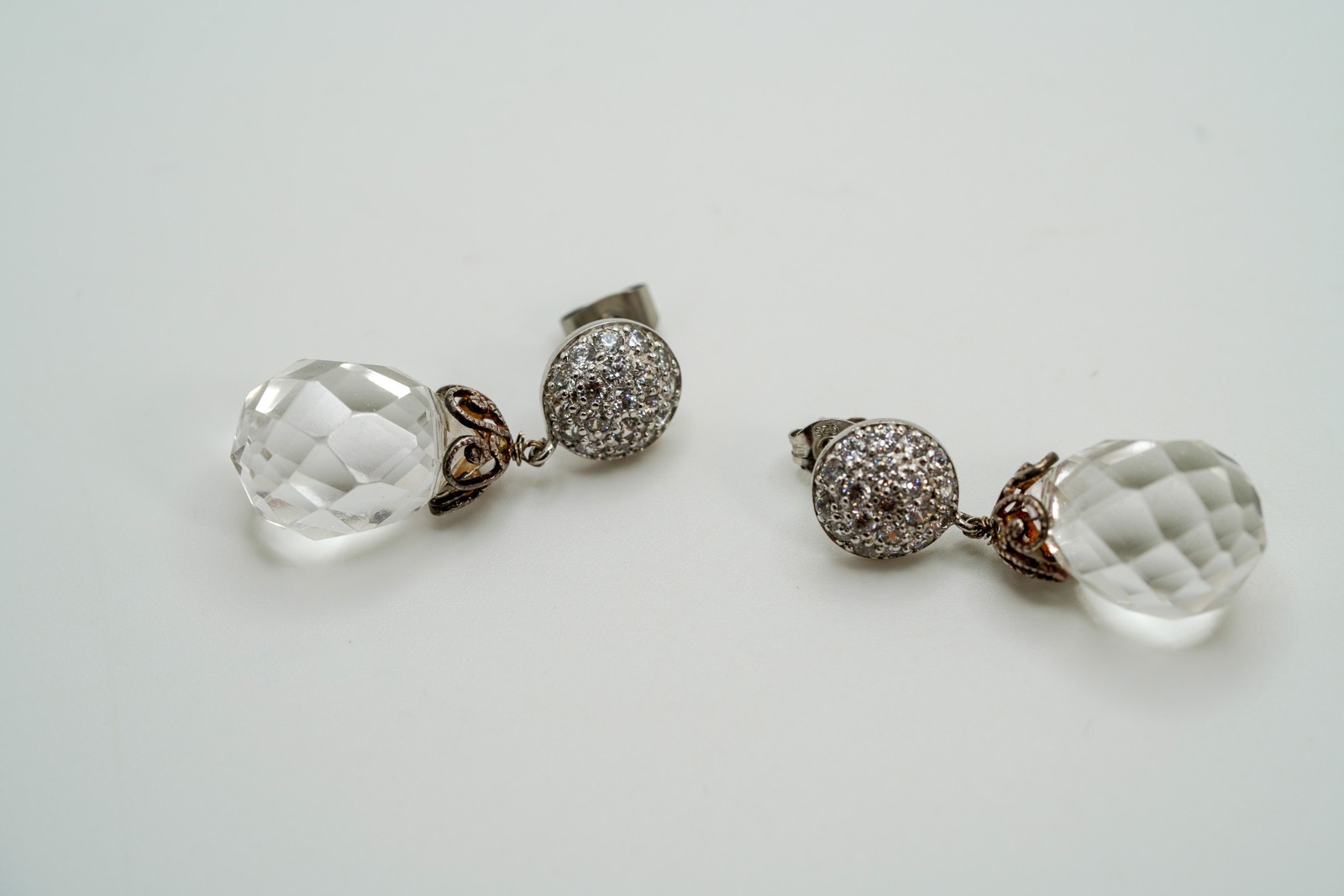 Vintage Sterling Silver Crystal Dangle Earrings 3.4cm JB45