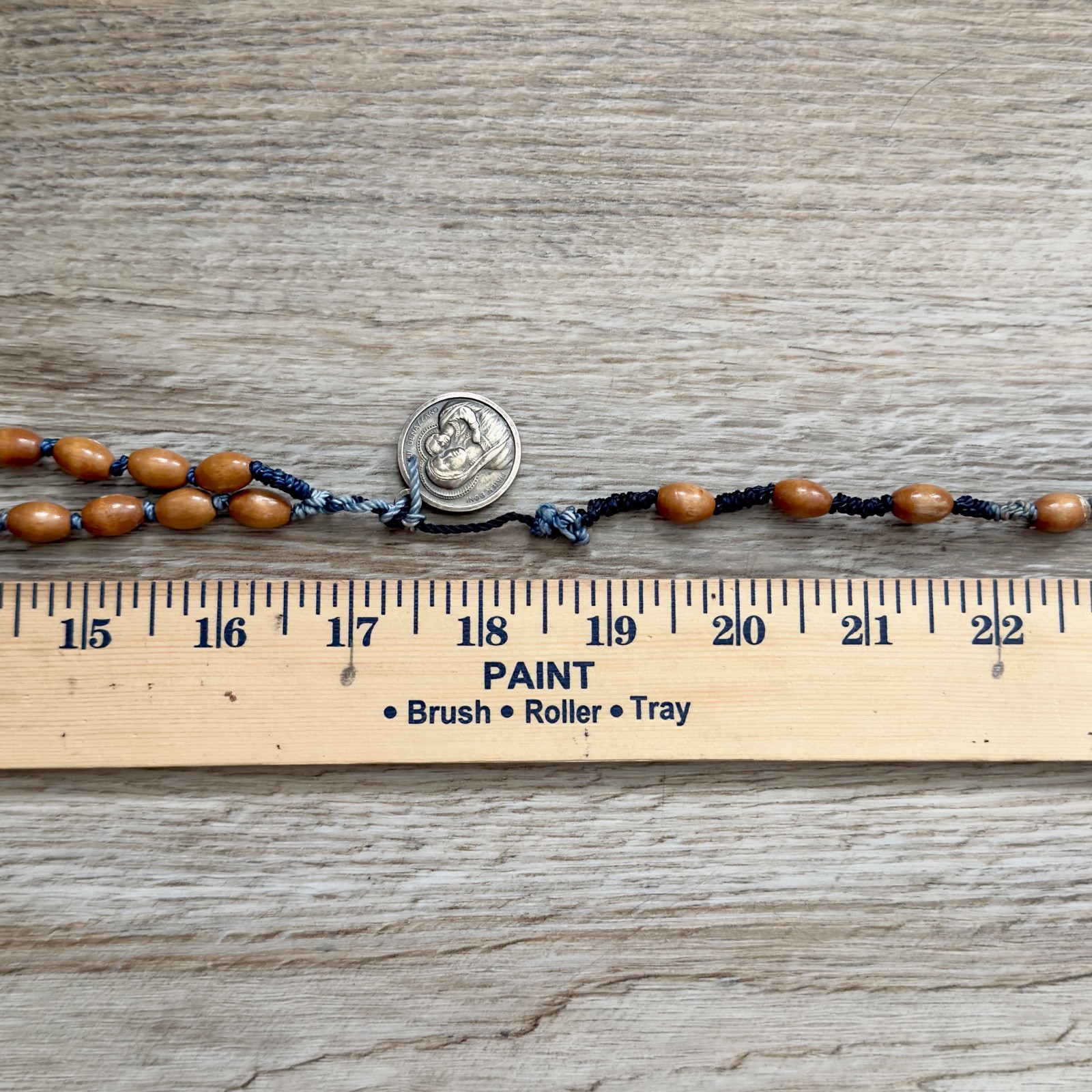 Vintage Rosary Religious Madre Del Buon Consiglio Proteggimi Wooden Beads