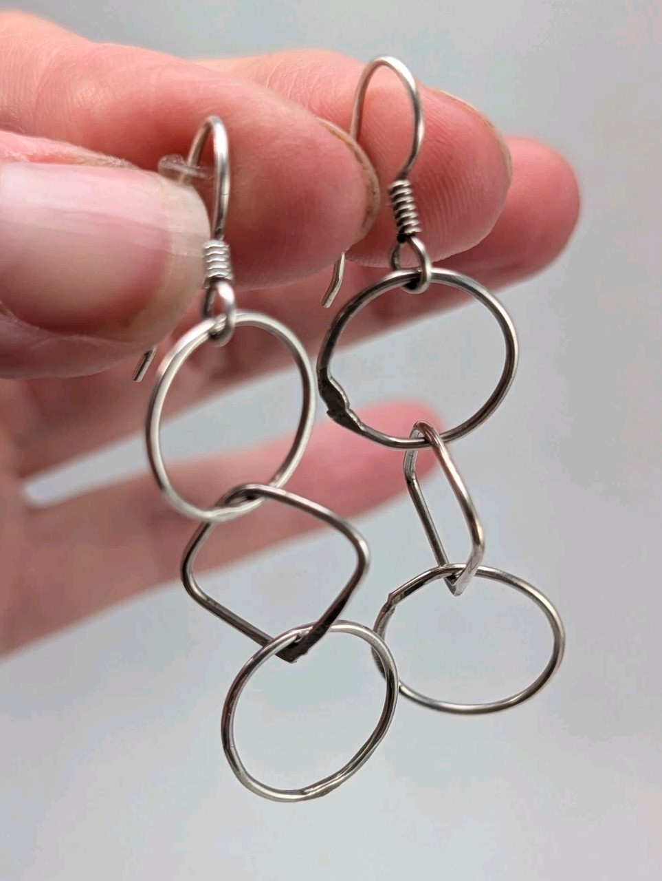 Vintage 90s Sterling Silver 925 Hammered Open Circle Kinetic Dangle Earrings