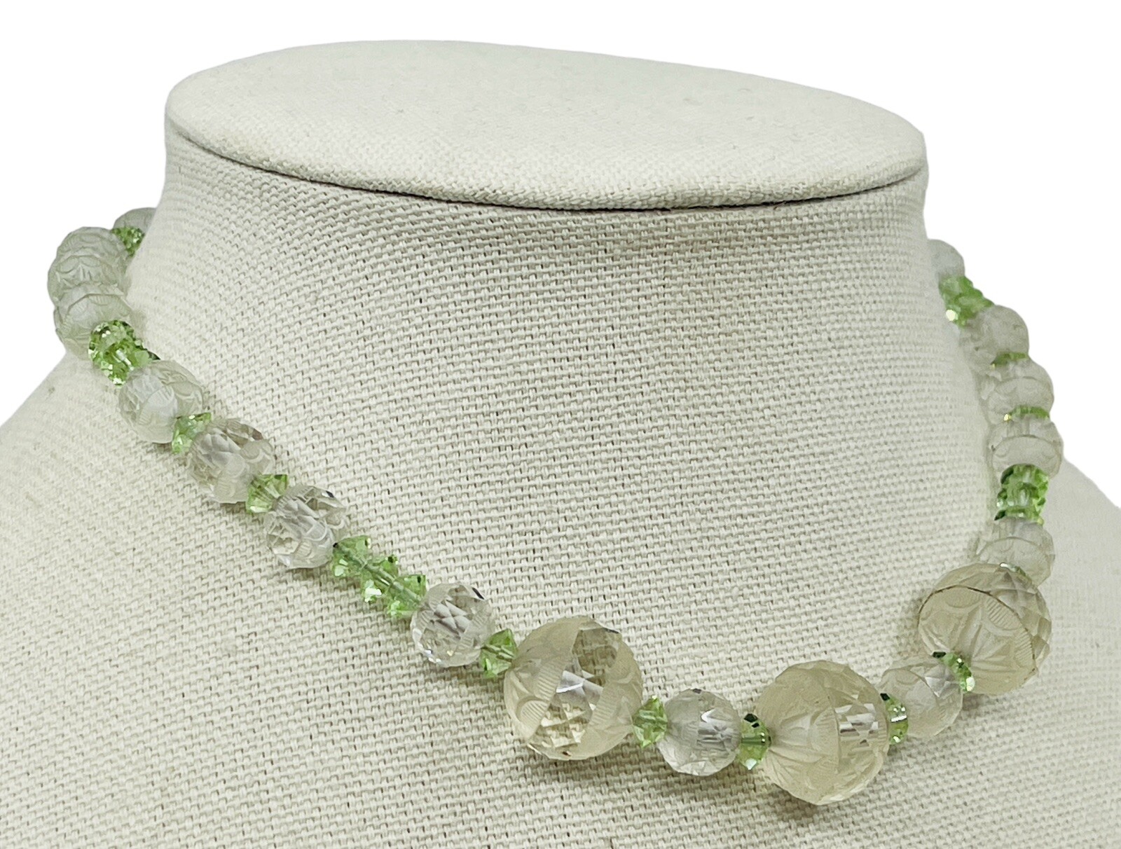 Antique Art Deco Circa 1920 Graduated Faceted Cut Czech Glass Bead Necklace 15”