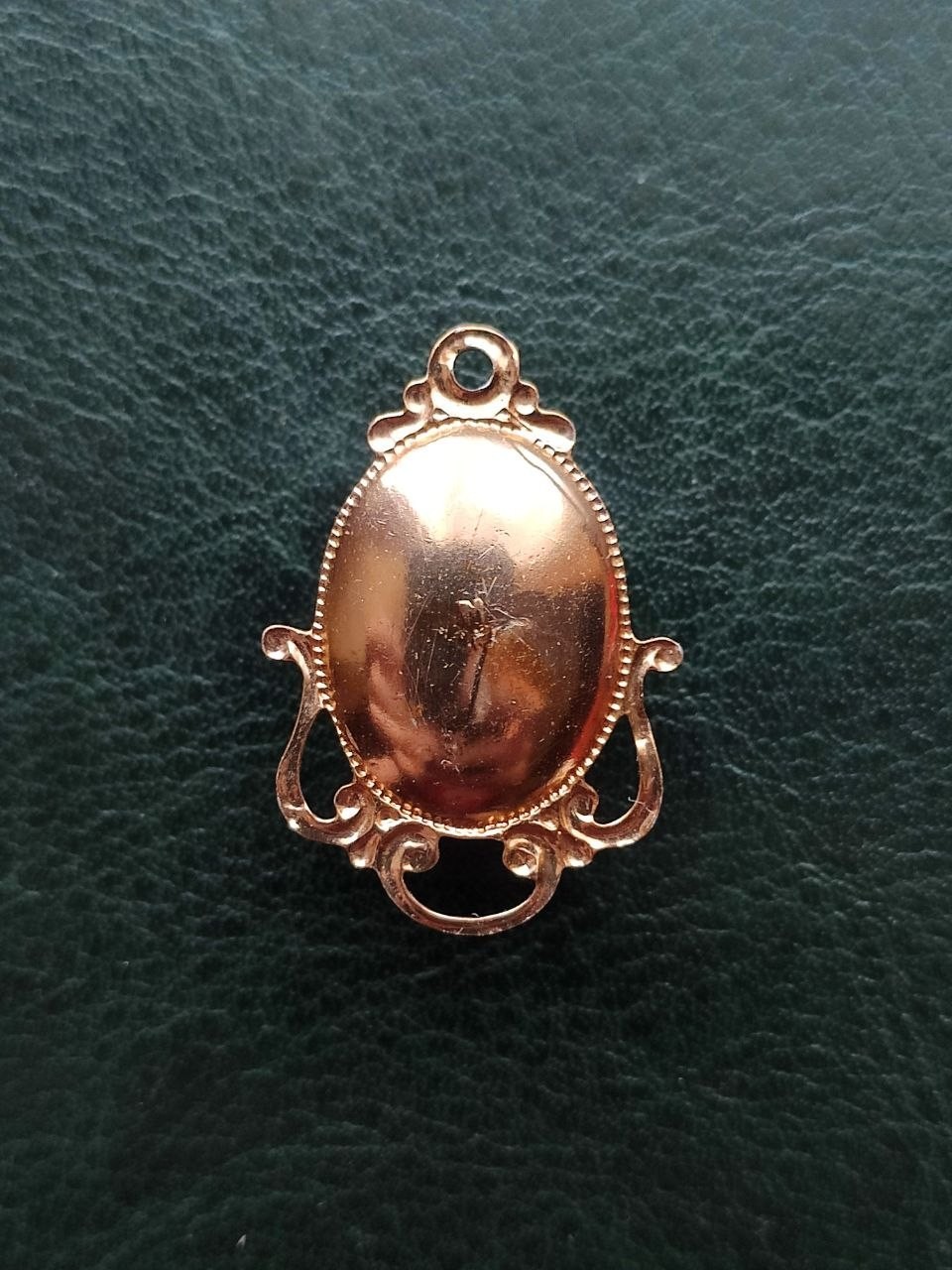 Vintage 1980 Soviet Gold-Tone Pendant Odessa Jewelry Factory USSR Pink Cabochon