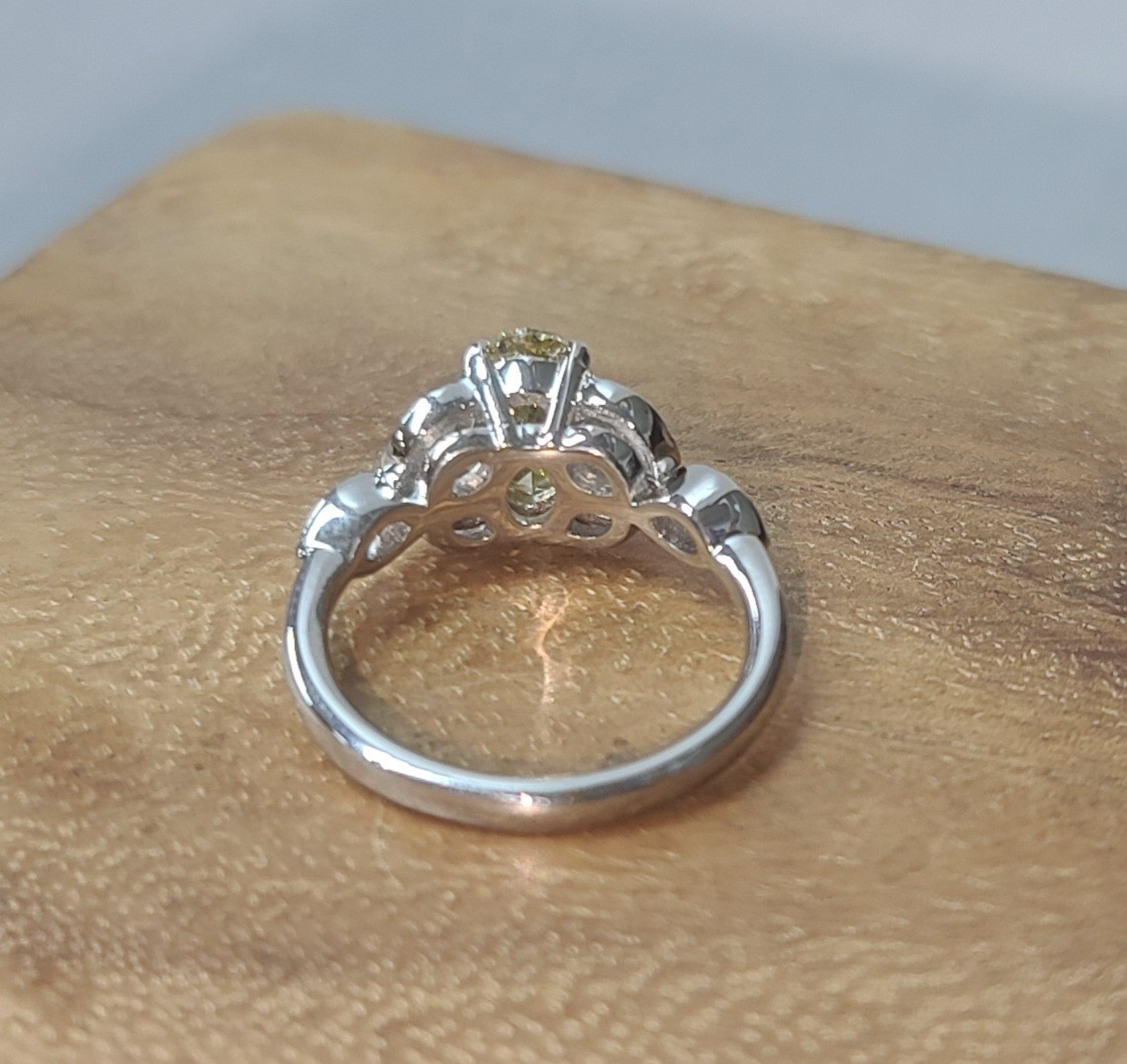 Vintage Platinum Engagement Ring 1.52CT.Natural Yellow Diamond Oval Shape