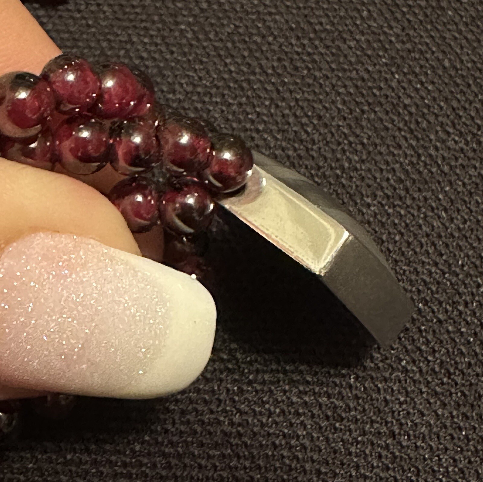 ARTISAN MADE ESTATE STERLING SILVER & GARNET BEAD DESIGN NECKLACE 19 3/4” LONG