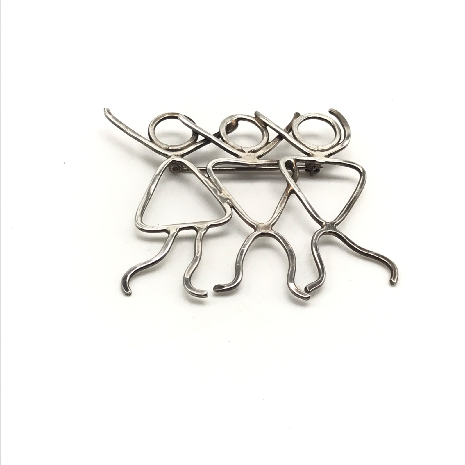 Vintage 925 Sterling Silver Modernist Three Person Stick People Brooch Pin