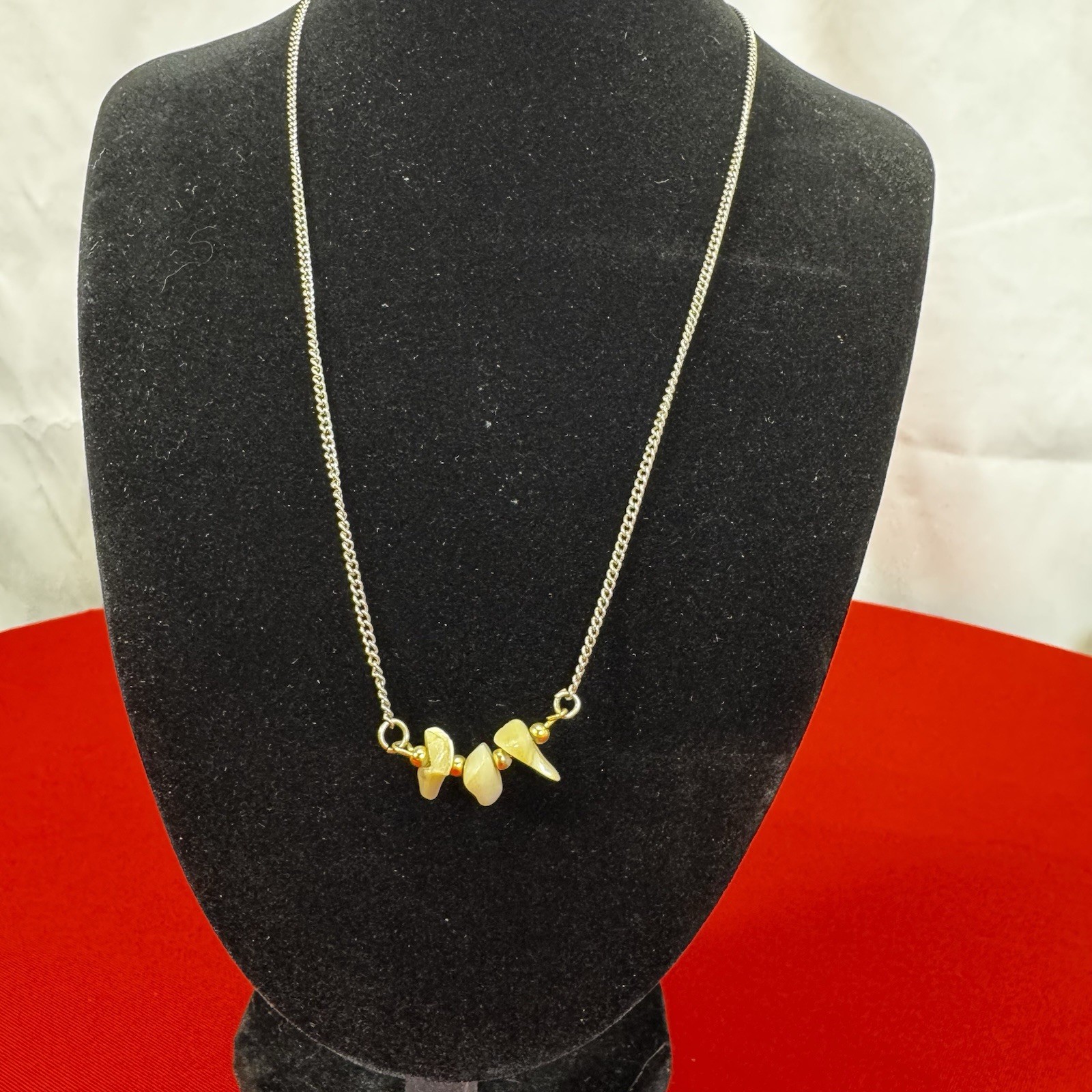 Vintage Gold Tone Necklace With 3 Ivory Stones