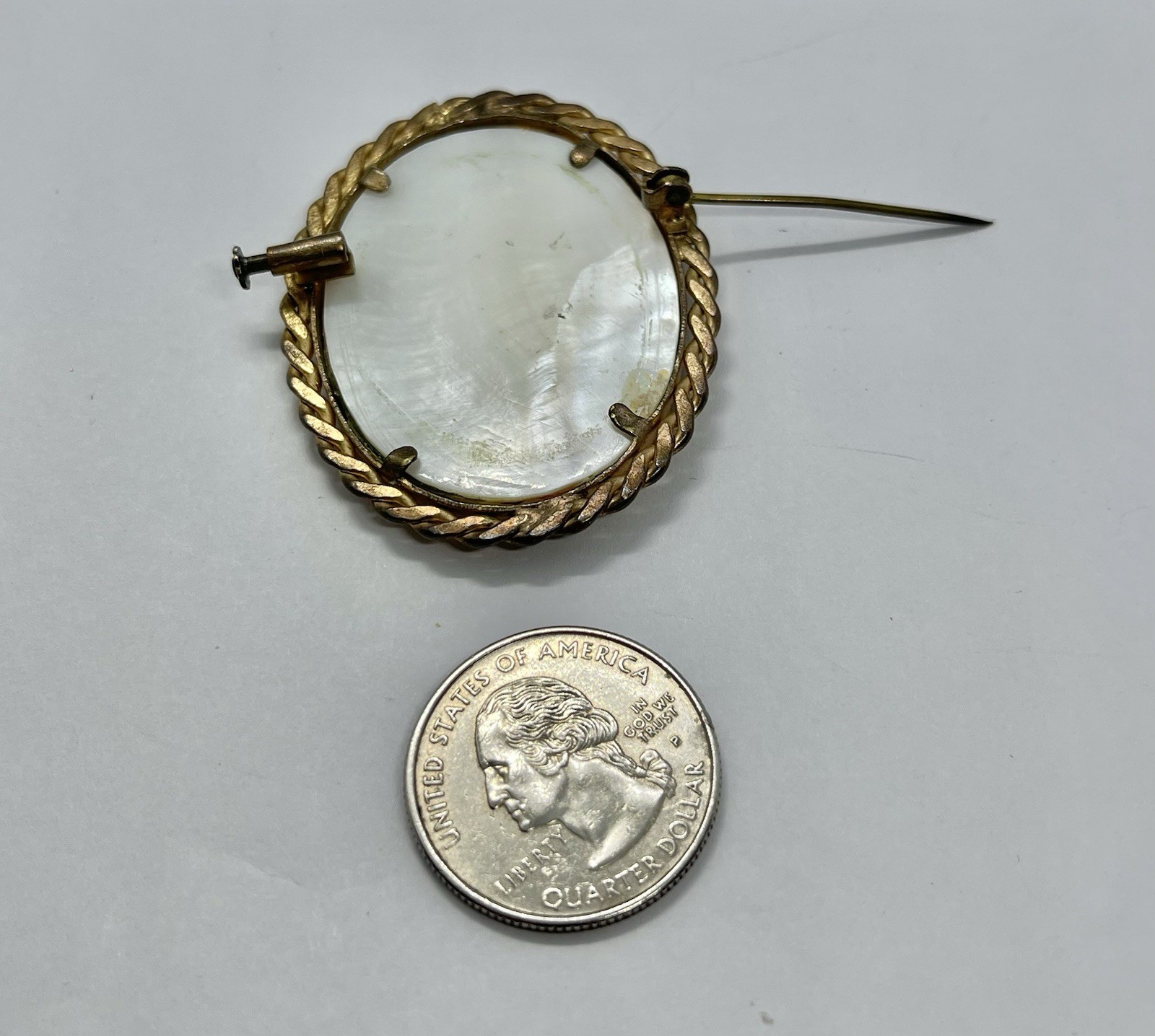 Vintage Gorgeous Hand Painted Lady Portrait on Mother of Pearl Signed Brooch