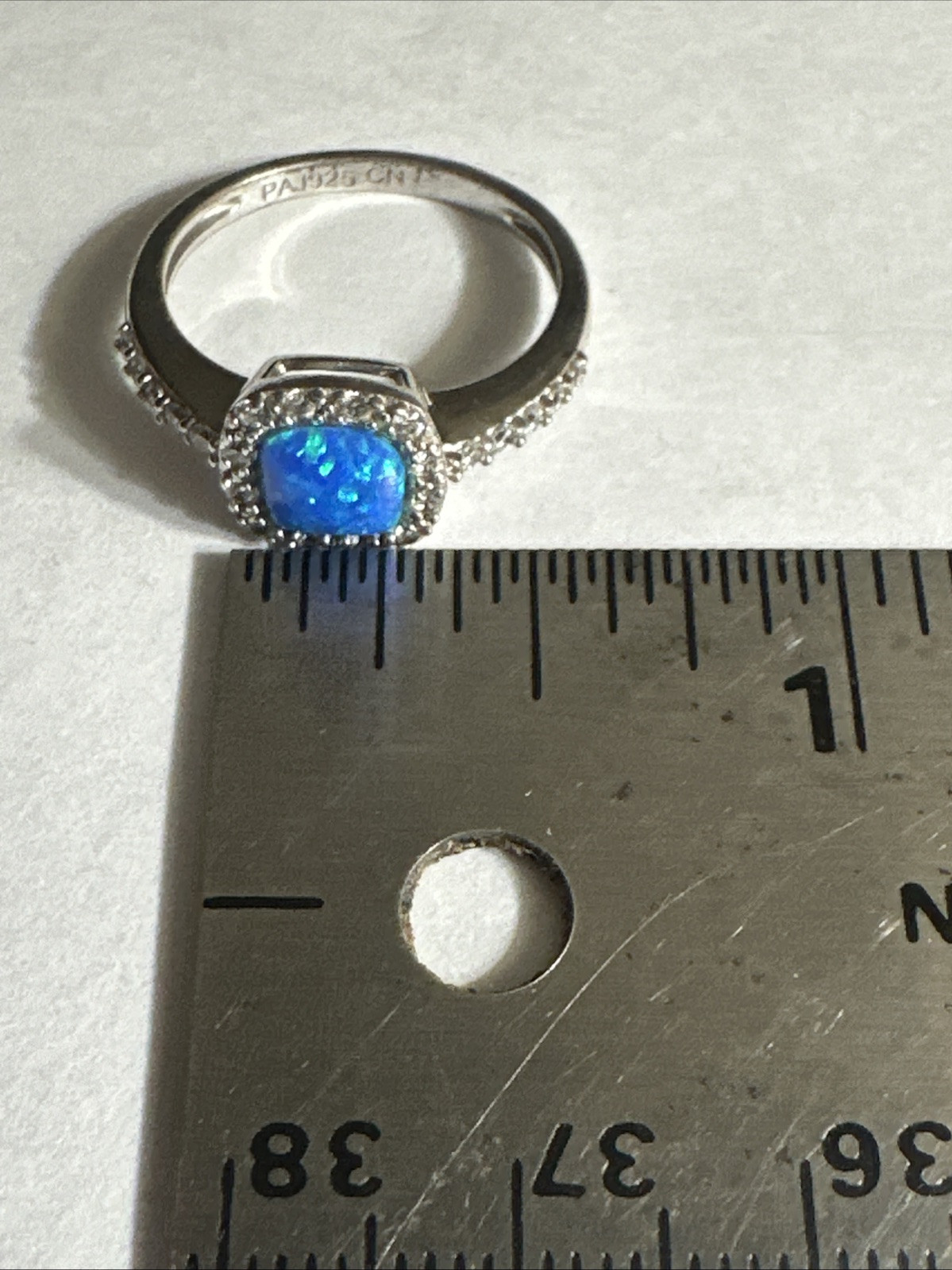 Sterling Silver Signed PAJ 925 CN Blue Opal Ring Size 7