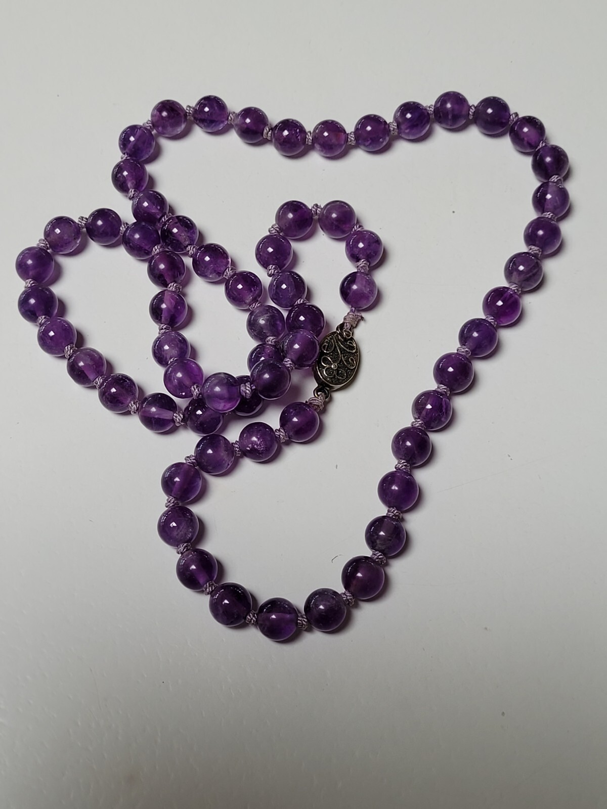 220ct 1940’s Chinese Export 64cm Genuine Amethyst 7-8mm Bead Necklace 49 Grams