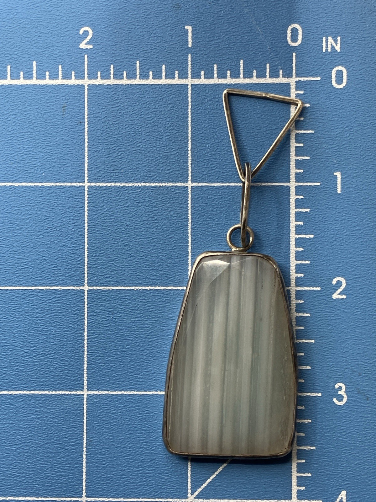 Vintage Sterling Agate Pendant Modernist Geometric Bail Banded Stone Silver 28g