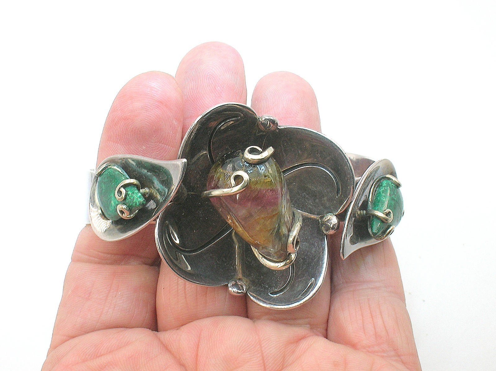 LOS CASTILLO TAXCO MEXICO VINTAGE STERLING SILVER BRACELET WITH STONES – B.OFFER