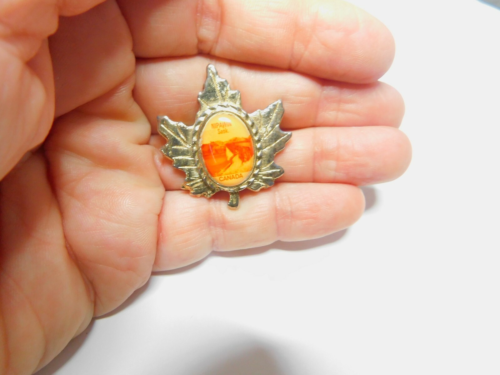 Collectable Nipawin Sask. Canada Maple Leaf Souvenir Brooch Vintage