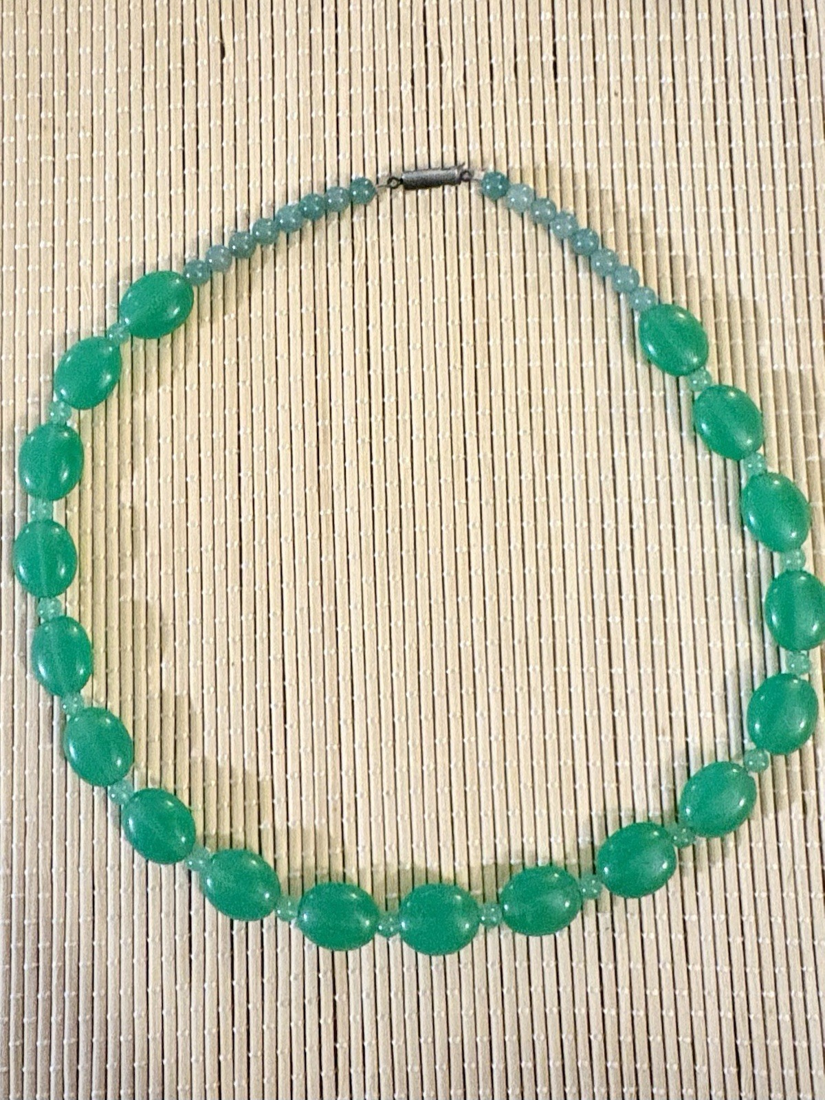 Vintage Czech Art Deco Vaseline Necklace 18” W/18 3/4” Beads 17 Spacers