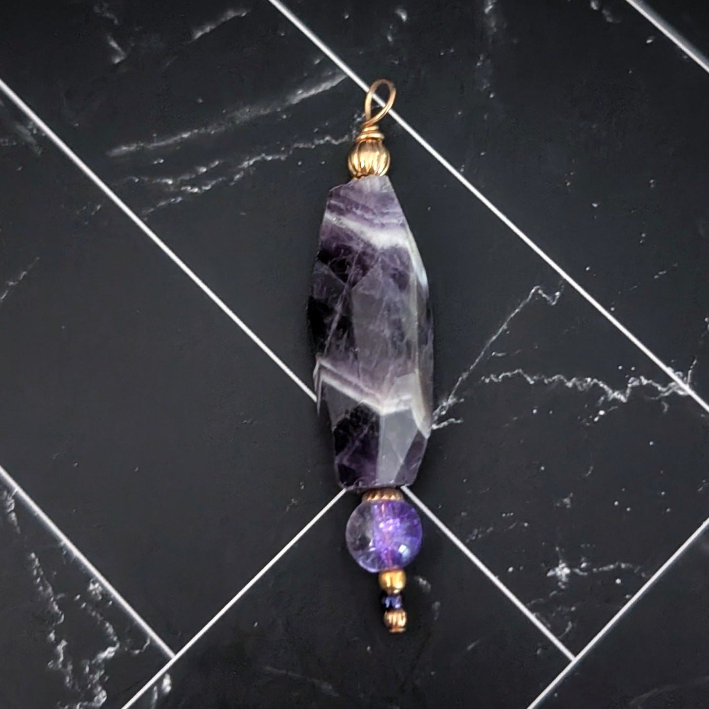 Vintage Pendant Large Statement Purple & Gold Tone – No Chain Included