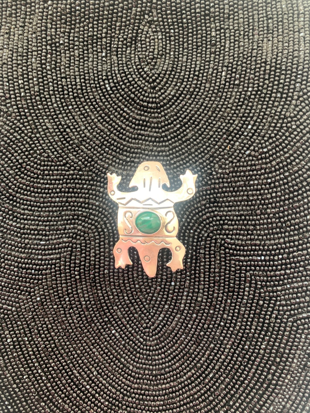 FORBES 925 Sterling Silver Vintage Pre-Columbian Deity Brooch Pin Green Stone