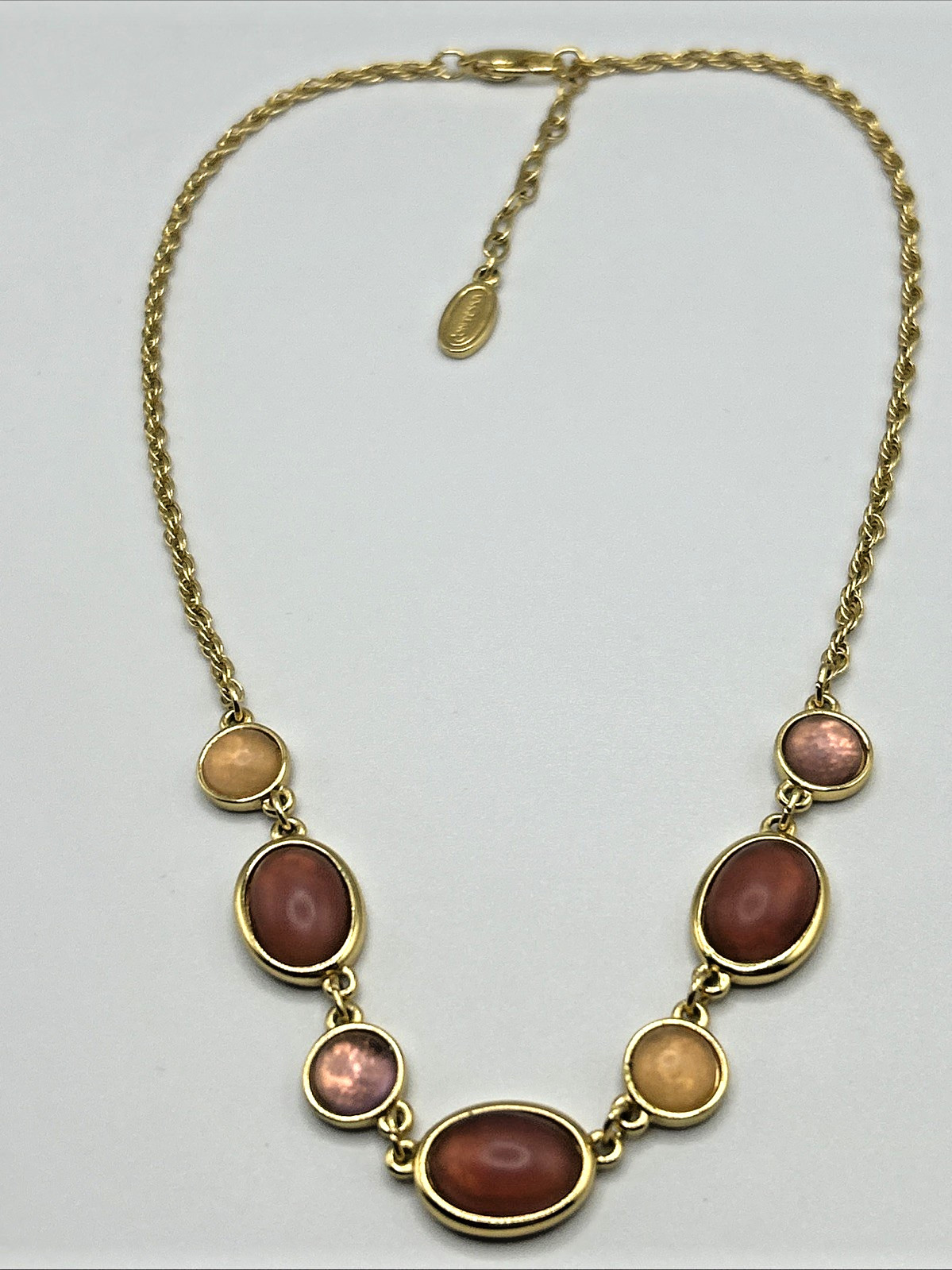 CONTESSA Gold Tone Muted Pink Cabochon Parure Necklace Bracelet Earrings Signed