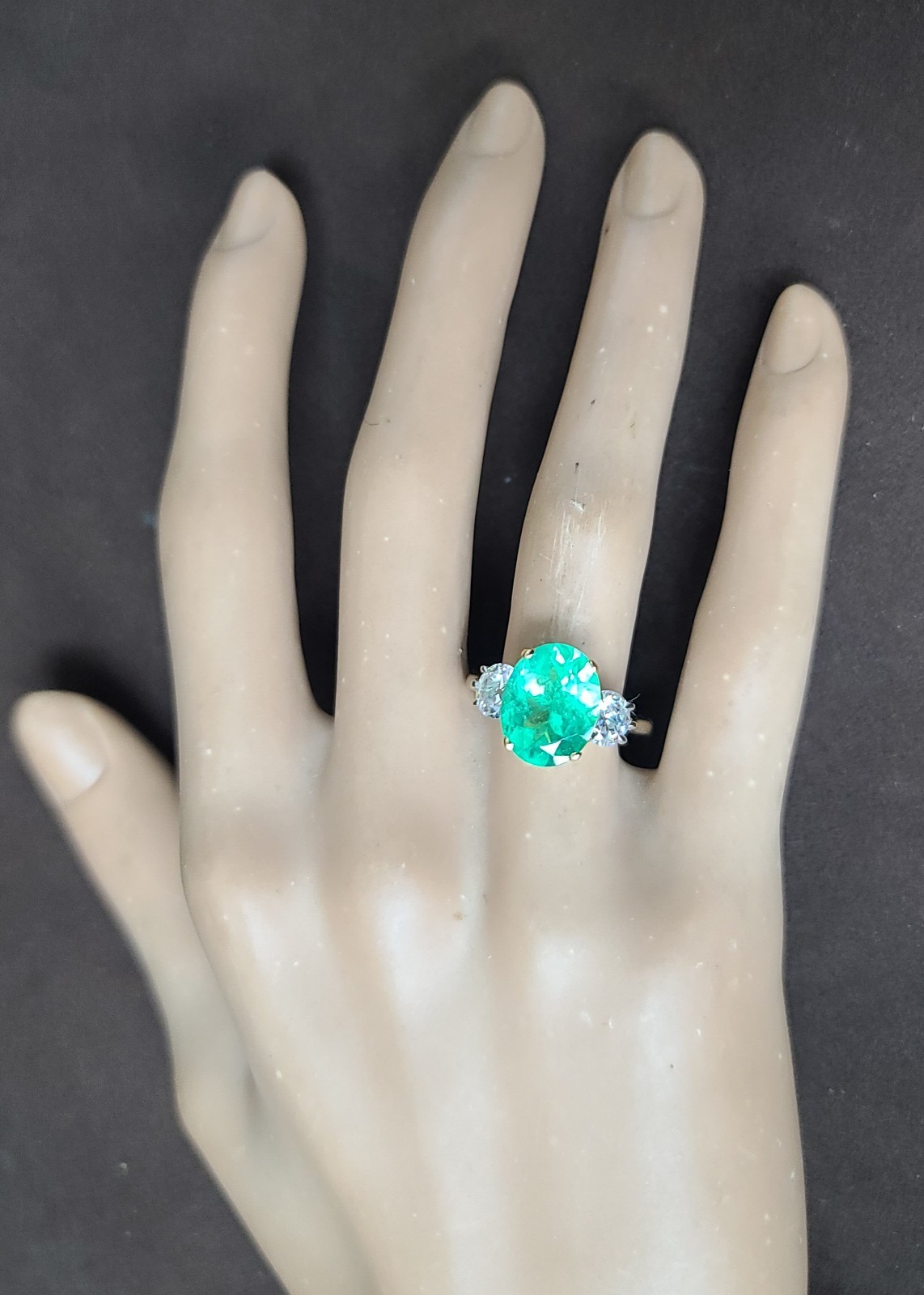 14k Two-tone Gold Engagement Ring 3.57ct.Natural Colombian Emerald Oval GIA CERT