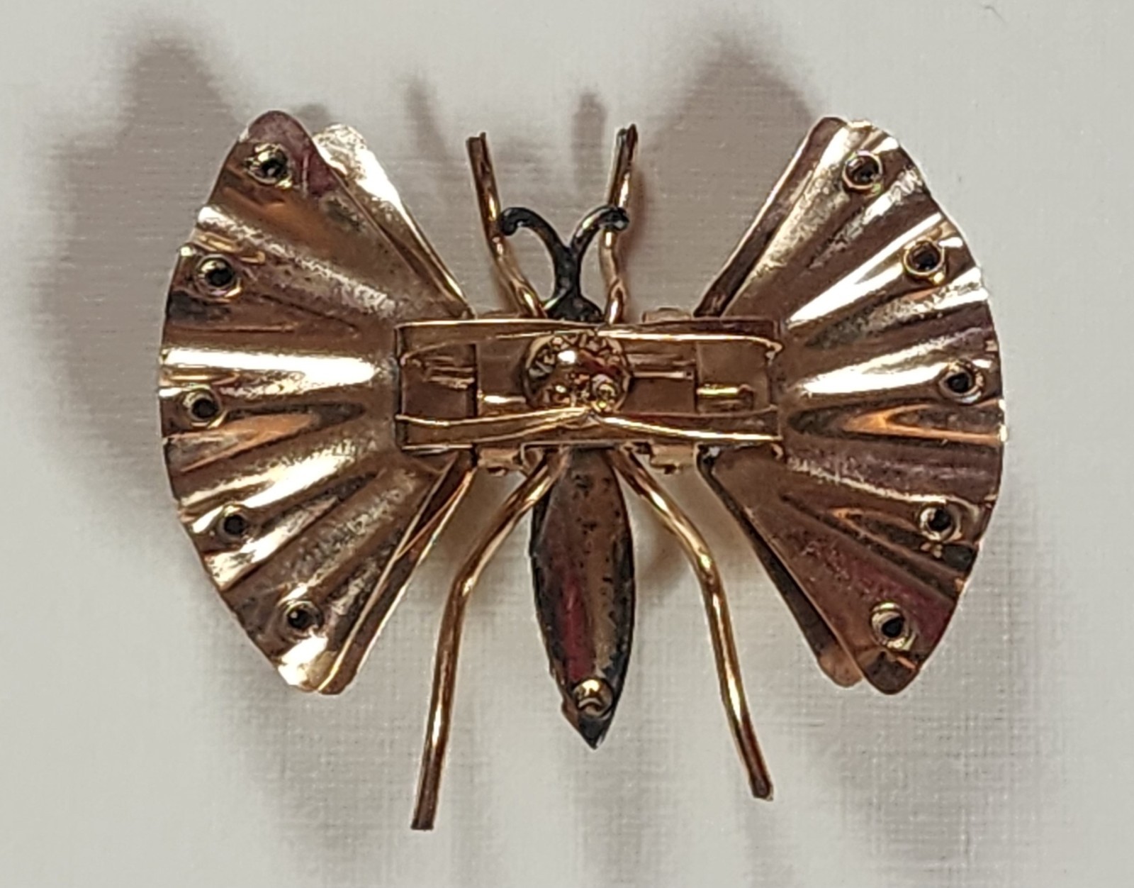 Rare Antique Charles Reis 12k Gold Filled Butterfly With Rhinestones Pin Brooch